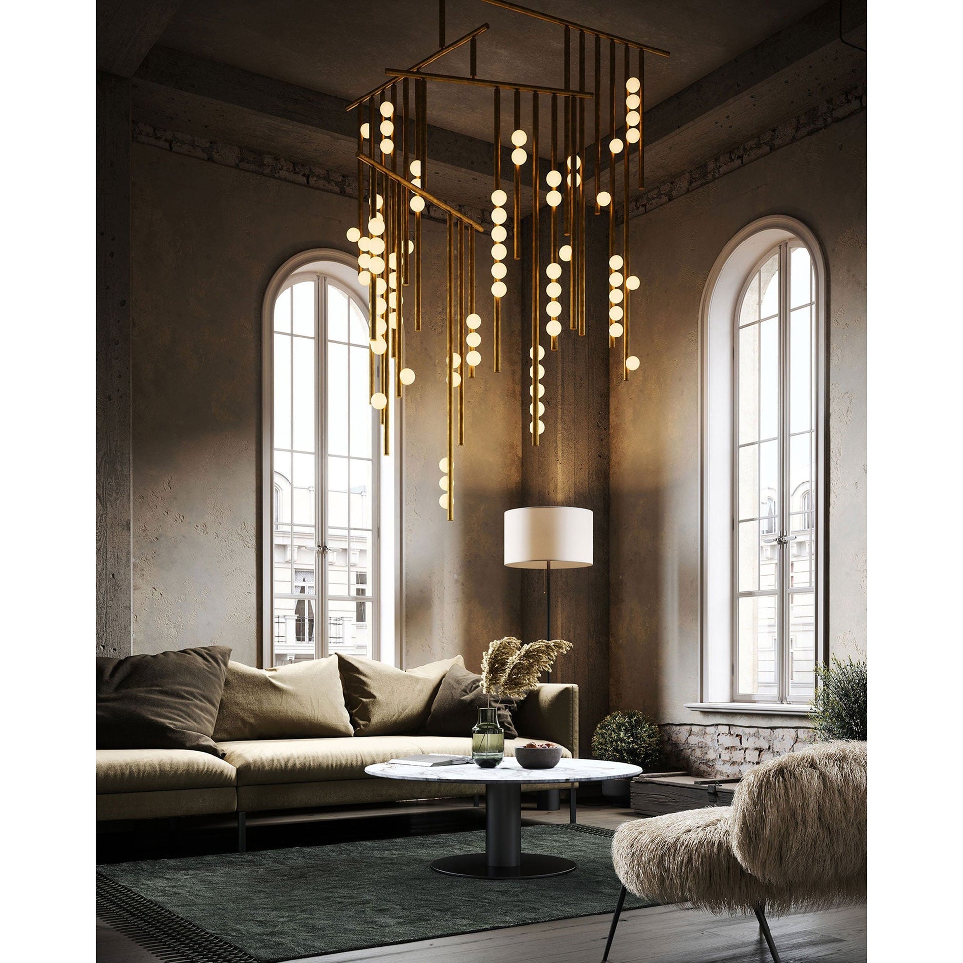 Orbis Modern Minimalist Drop System Antique Glass Chandelier - Lamp Copper
