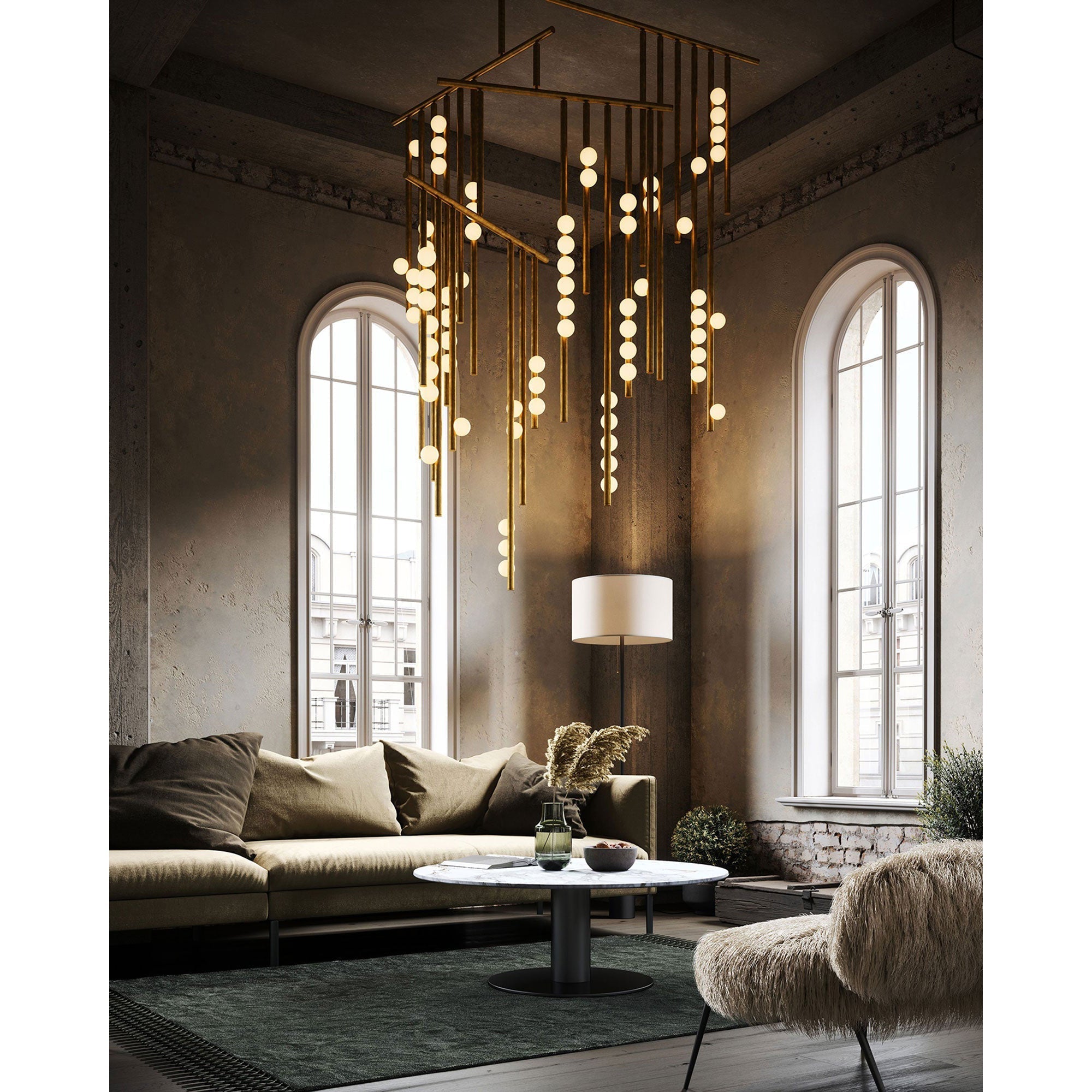 Orbis Modern Minimalist Drop System Antique Glass Chandelier - Lamp Copper