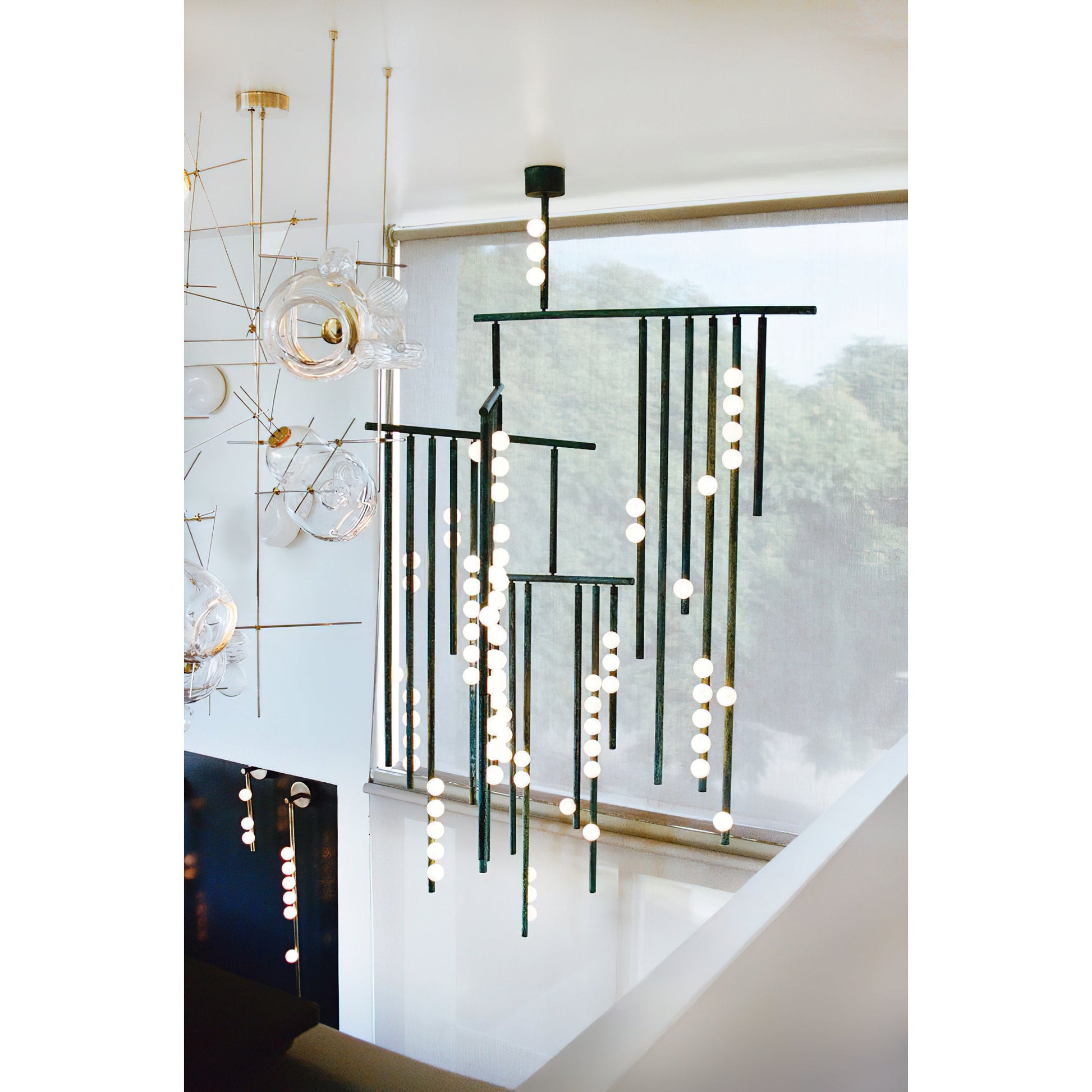 Orbis Modern Minimalist Drop System Antique Glass Chandelier - Lamp Copper