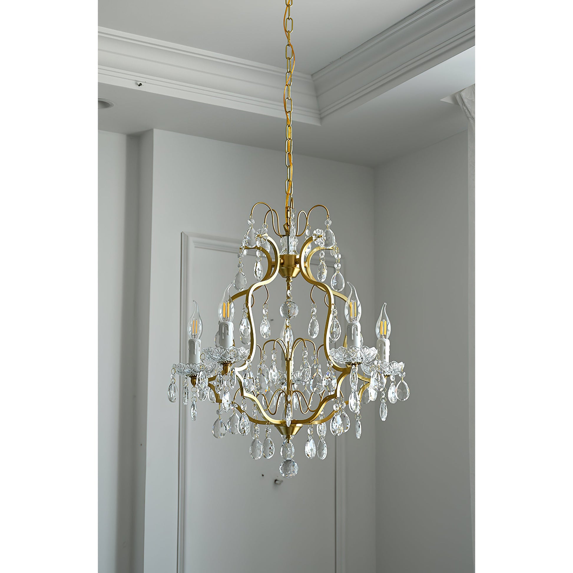 Cevinyra Postmodern Luxury Brass Crystal Scrolls Chandelier - Lamp Copper