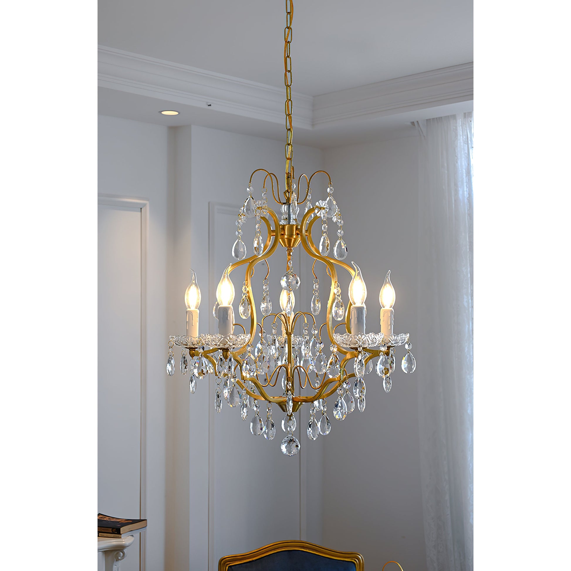 Cevinyra Postmodern Luxury Brass Crystal Scrolls Chandelier - Lamp Copper