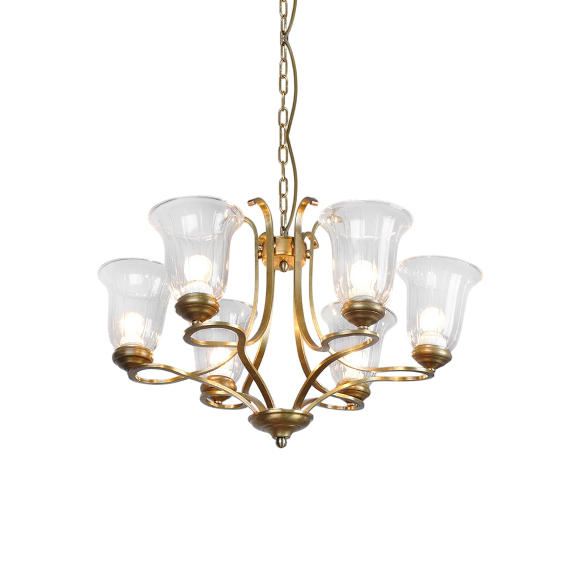 Ethos Premium Elegance Brass Metal Glass Chandelier - Lamp Copper