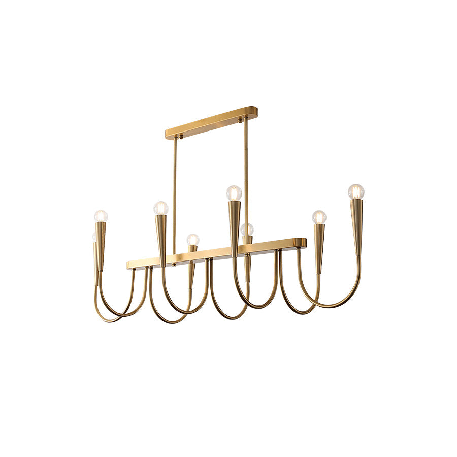 Fluide Modern Minimalist Linear Brass Metal Chandelier - Lamp Copper