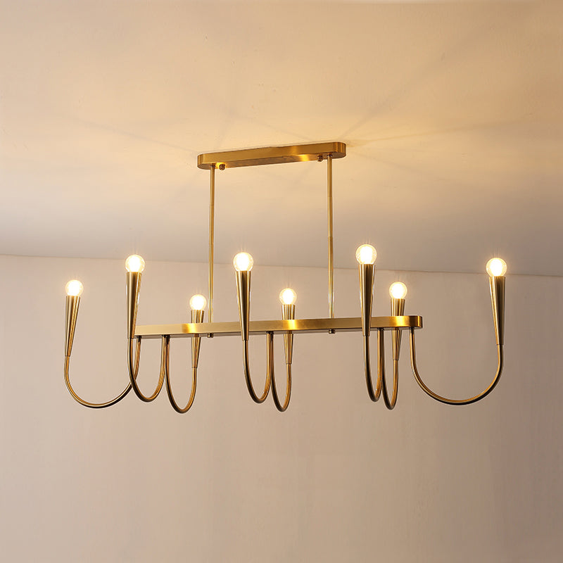 Fluide Modern Minimalist Linear Brass Metal Chandelier - Lamp Copper
