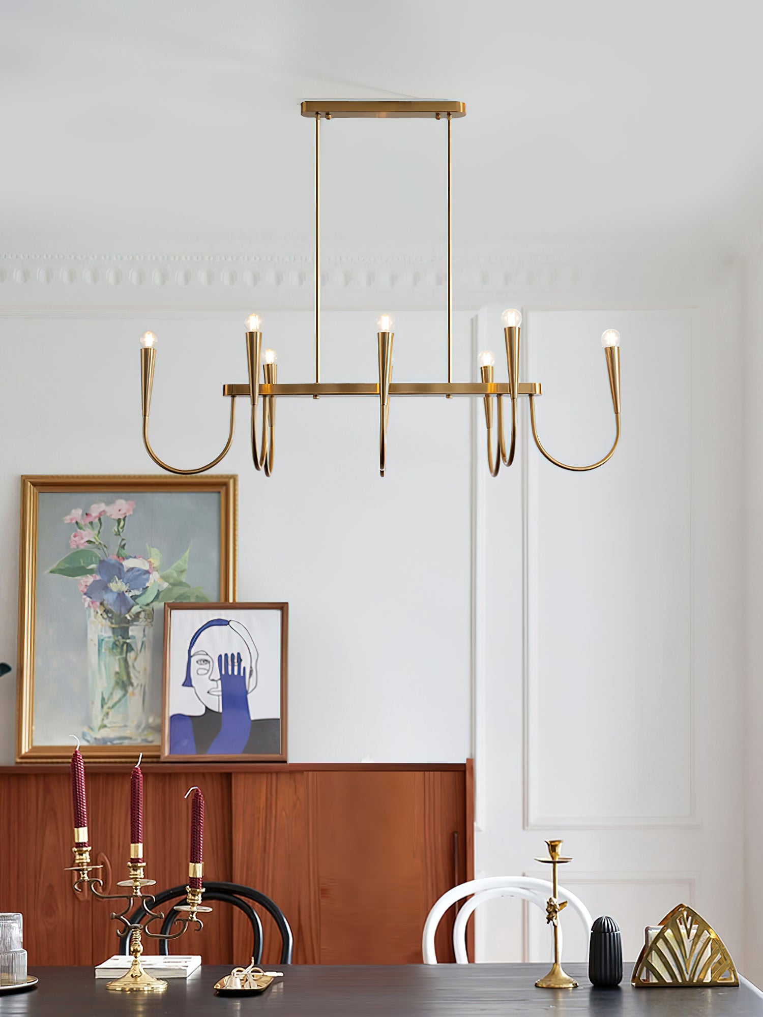 Fluide Modern Minimalist Linear Brass Metal Chandelier - Lamp Copper