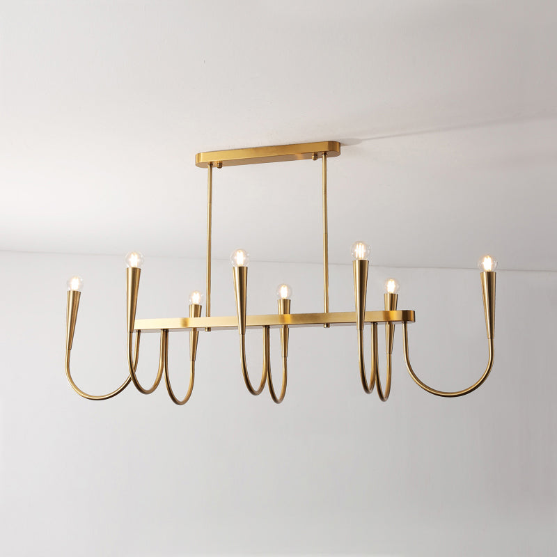 Fluide Modern Minimalist Linear Brass Metal Chandelier - Lamp Copper