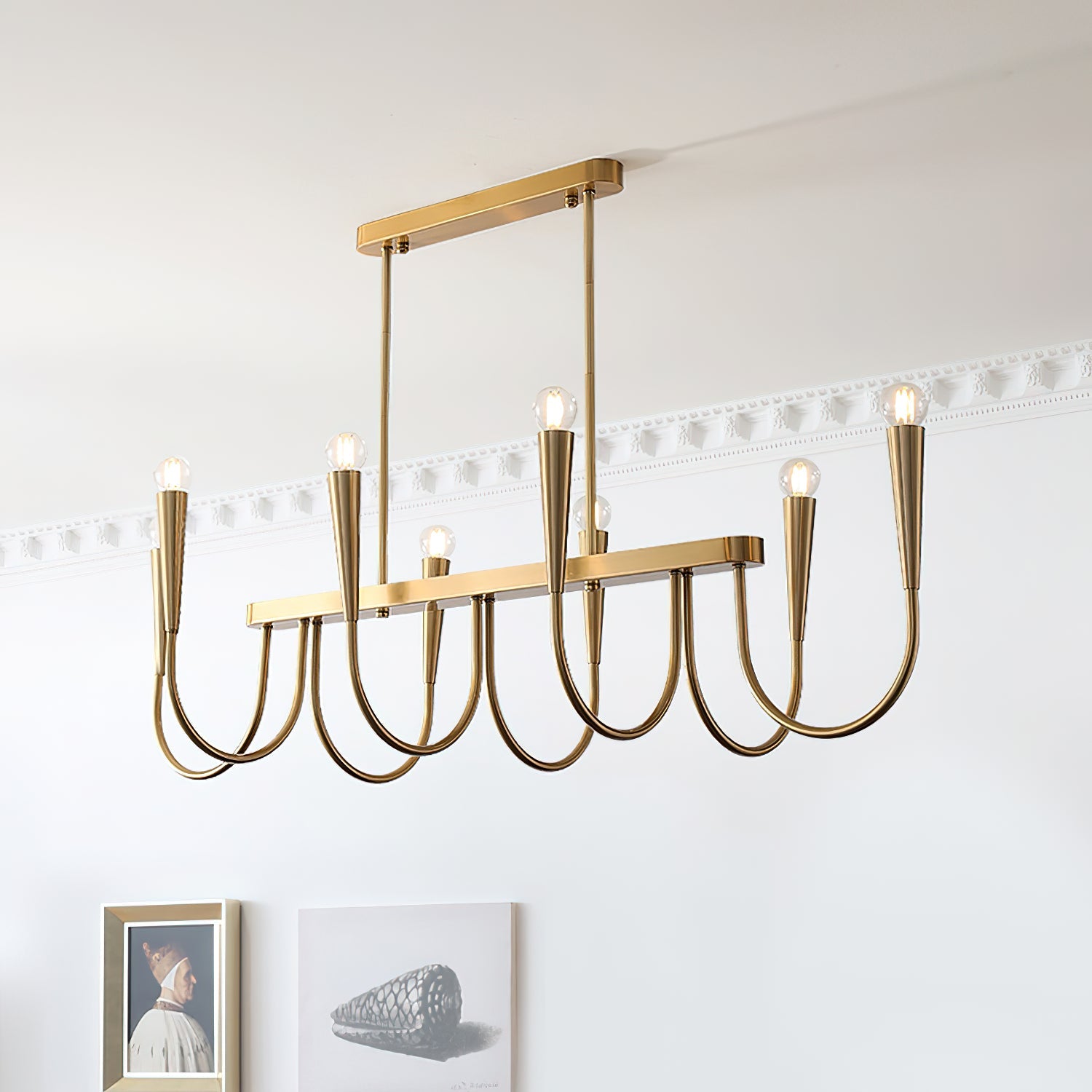 Fluide Modern Minimalist Linear Brass Metal Chandelier - Lamp Copper