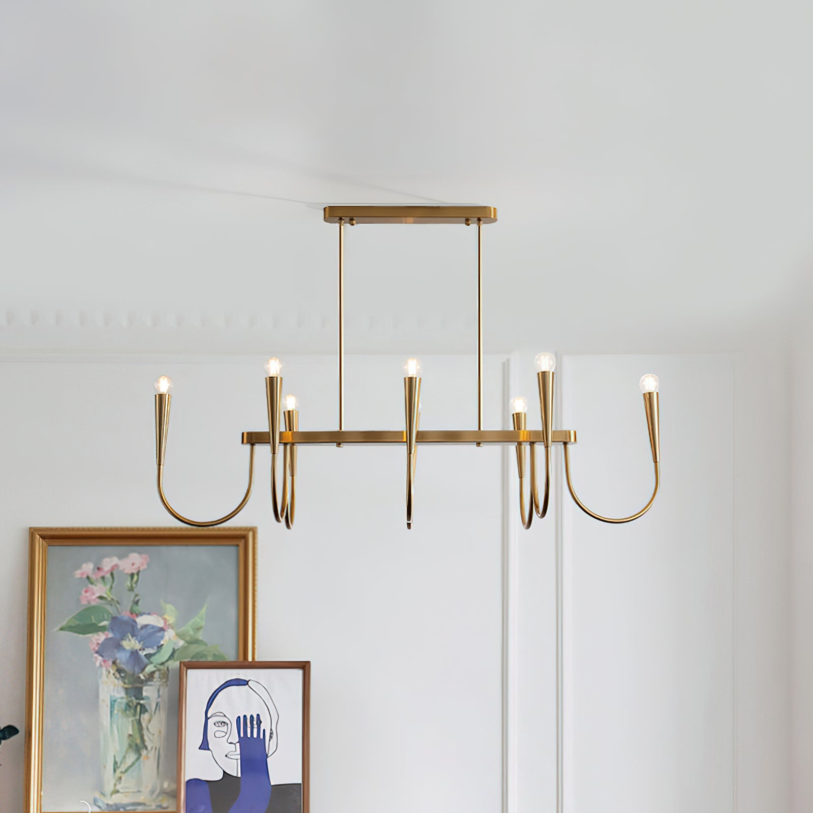 Fluide Modern Minimalist Linear Brass Metal Chandelier - Lamp Copper