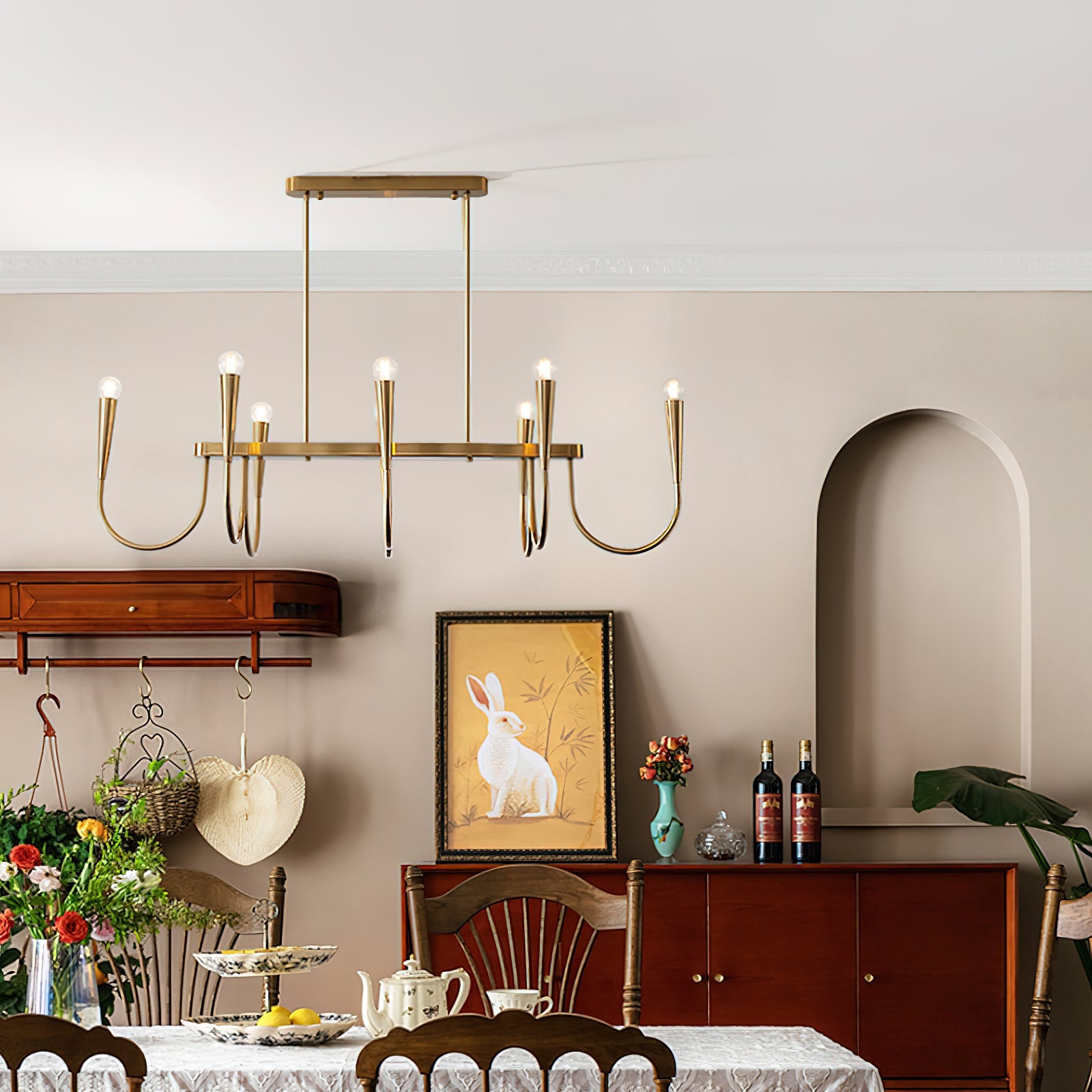 Fluide Modern Minimalist Linear Brass Metal Chandelier - Lamp Copper