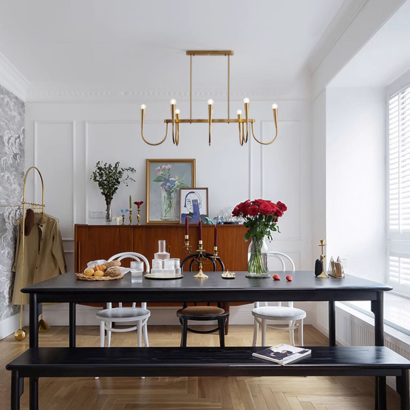 Fluide Modern Minimalist Linear Brass Metal Chandelier - Lamp Copper