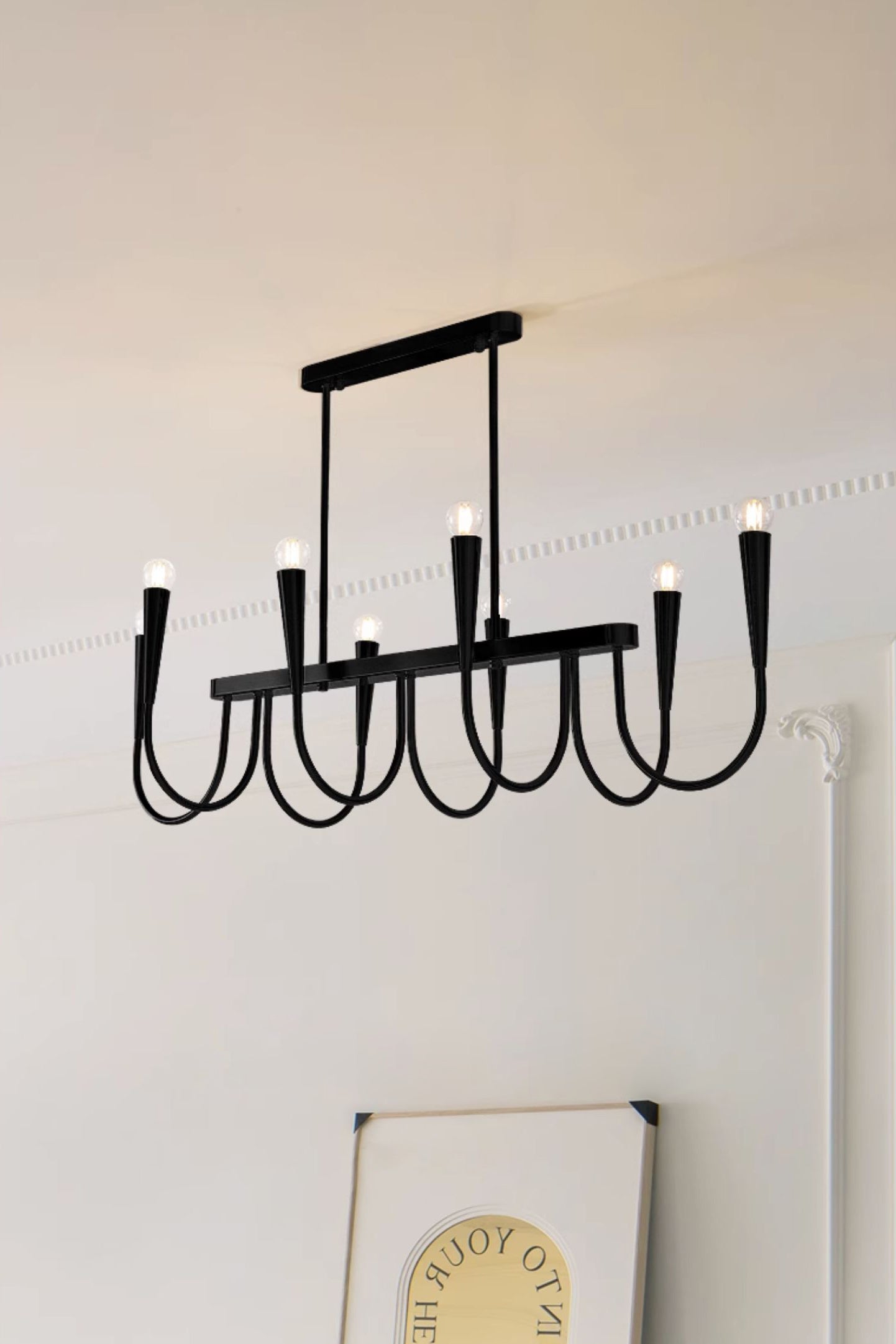 Fluide Modern Minimalist Linear Brass Metal Chandelier - Lamp Copper