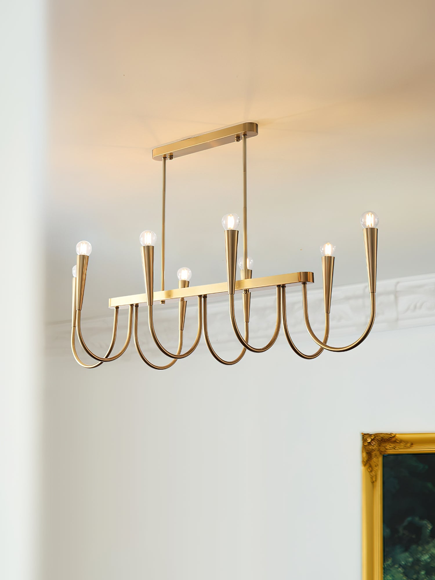 Fluide Modern Minimalist Linear Brass Metal Chandelier - Lamp Copper