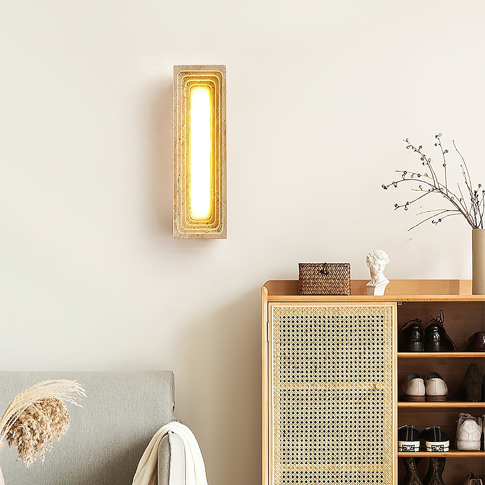 Siliq Modern Minimalist Beige Travertine Wall Lamp - Lamp Copper