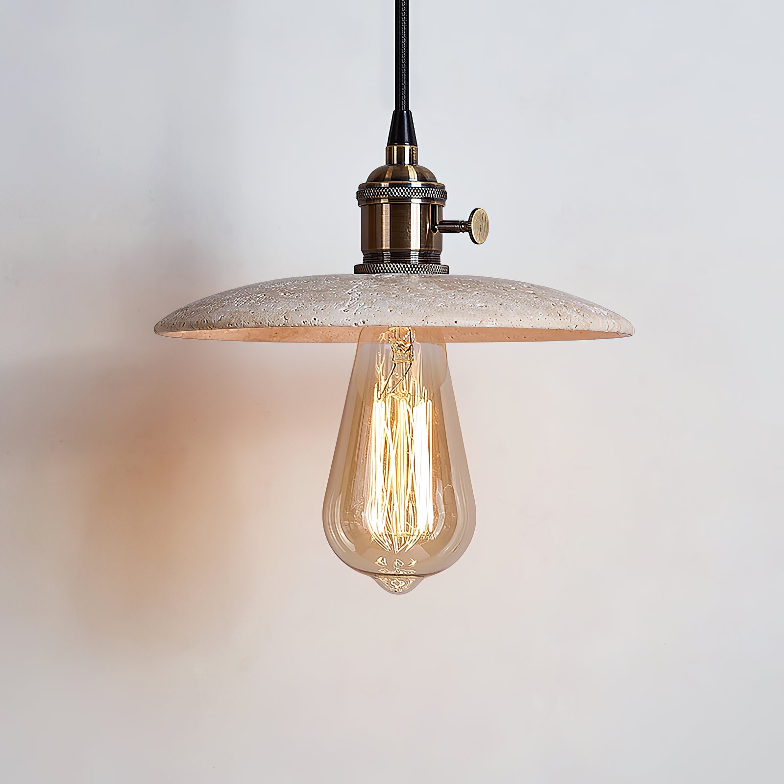 Metis Modern Minimalist Flat Beige Metal Travertine Pendant Lamp - Lamp Copper