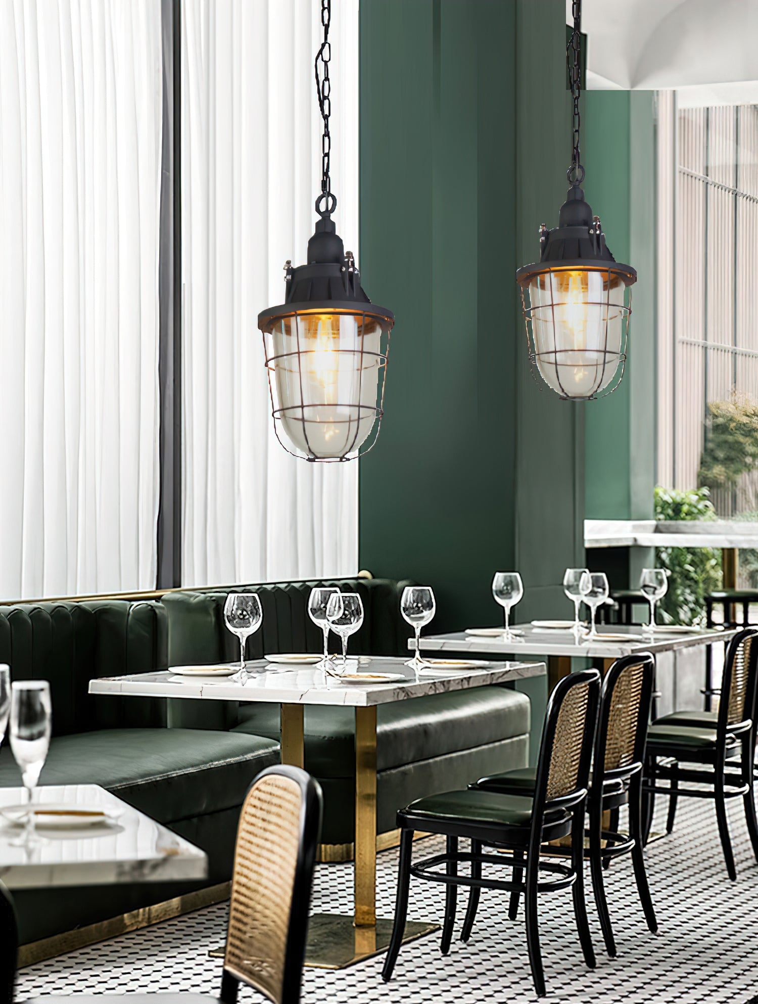 Celest Vintage Industrial Cage Metal Glass Pendant Light - Lamp Copper