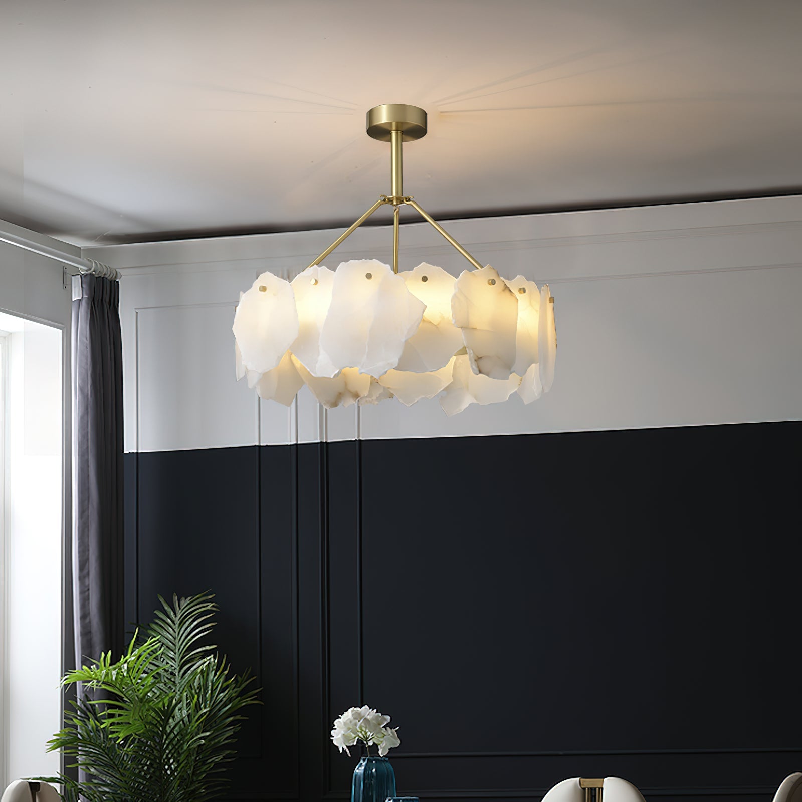 Cryon Postmodern Luxury Brass Alabaster Chandelier - Lamp Copper