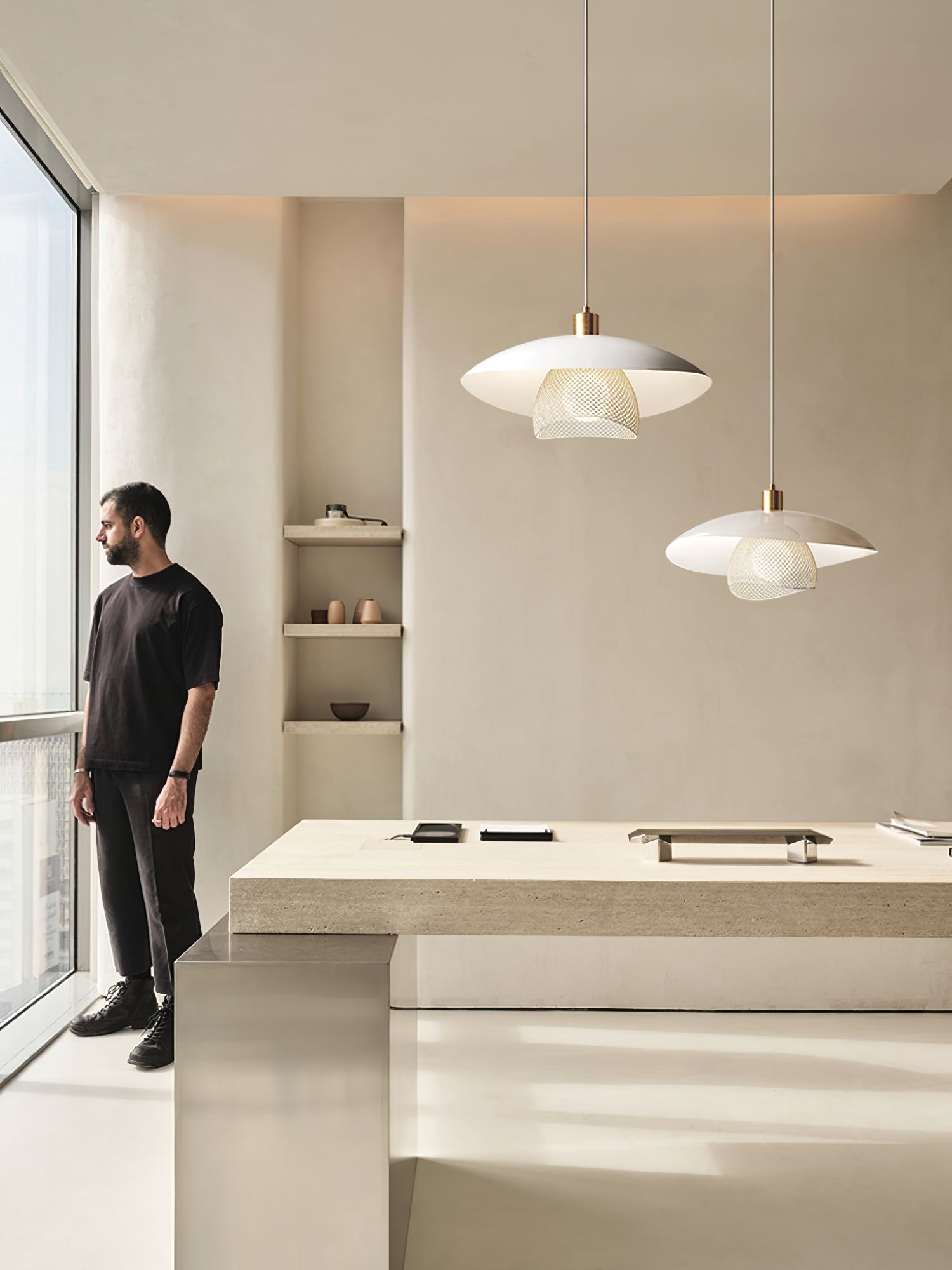 Dynam Modern Minimalist Floyd White Metal Pendant Lamp - Lamp Copper