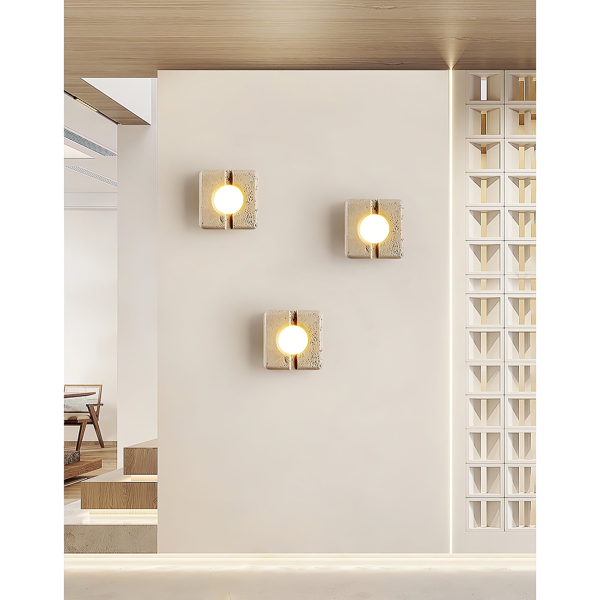 Kosmo Modern Minimalist Clear Travertine Wall Lamp - Lamp Copper