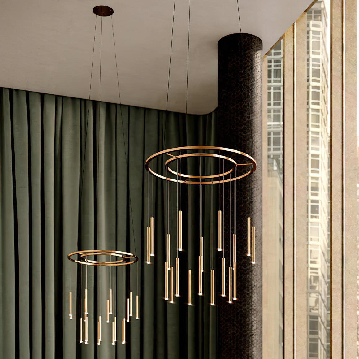 Quint Modern Minimalist Brass Acrylic Chandelier - Lamp Copper