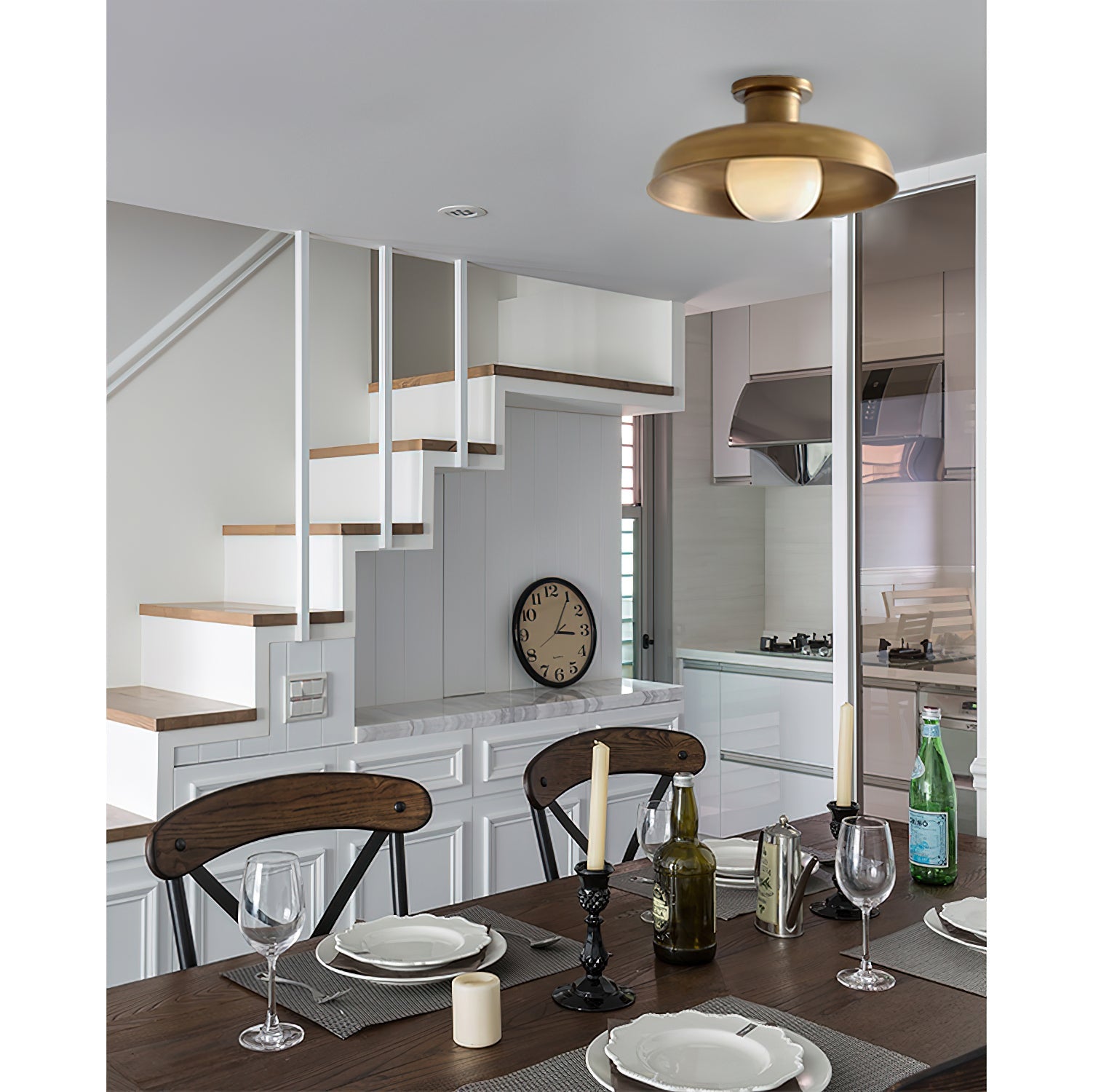 Quasar Modern Minimalist Metal Glass Semi Flush Ceiling Lamp