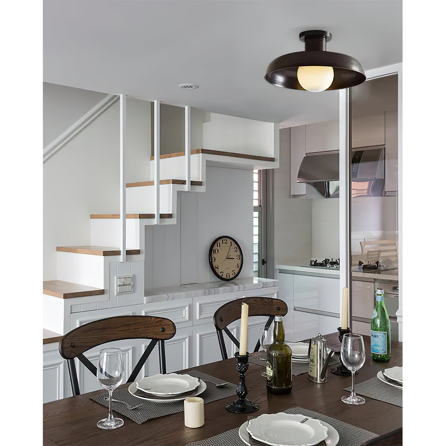 Quasar Modern Minimalist Metal Glass Semi Flush Ceiling Lamp