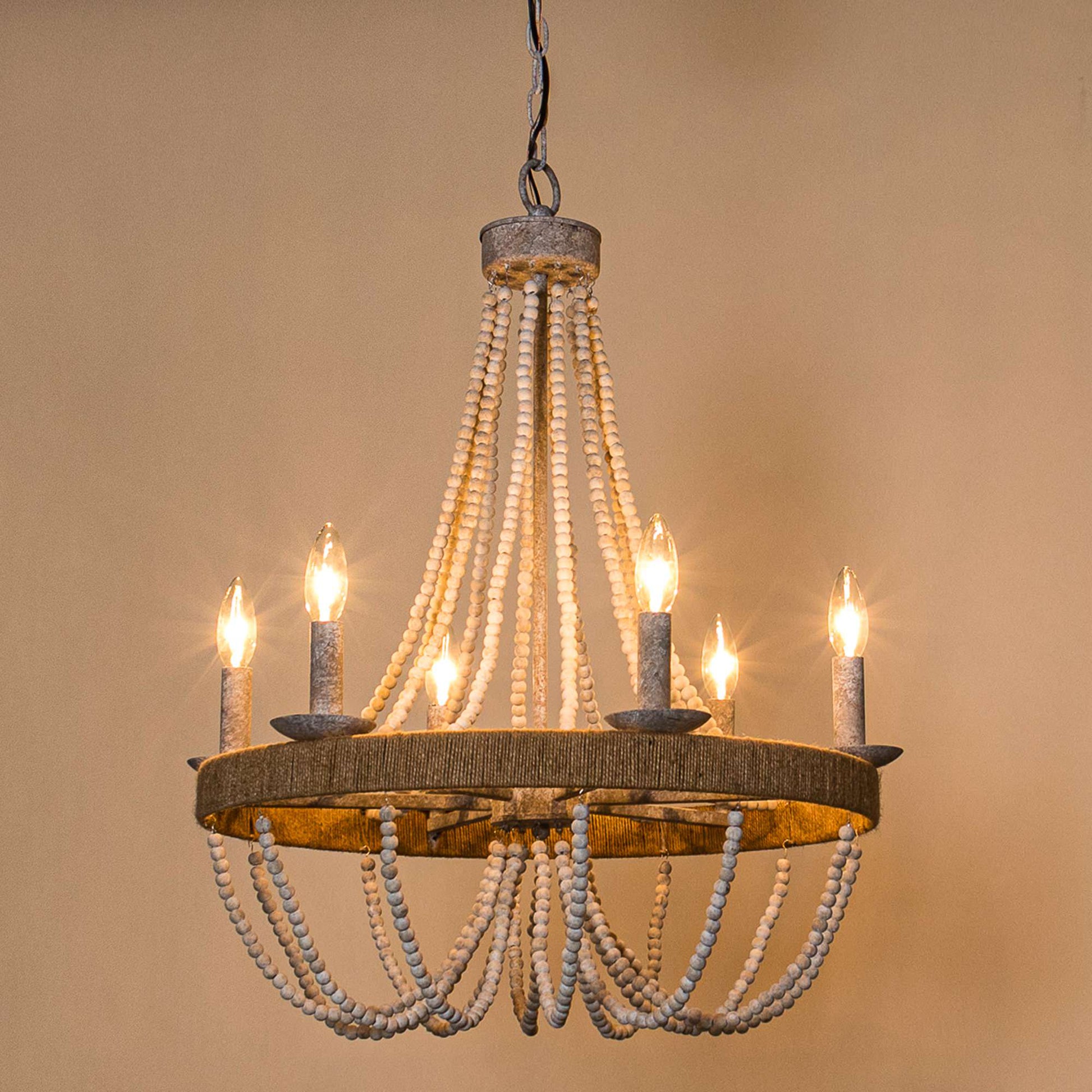 Rise Vintage Traditional Wooden Metal Chandelier - Lamp Copper