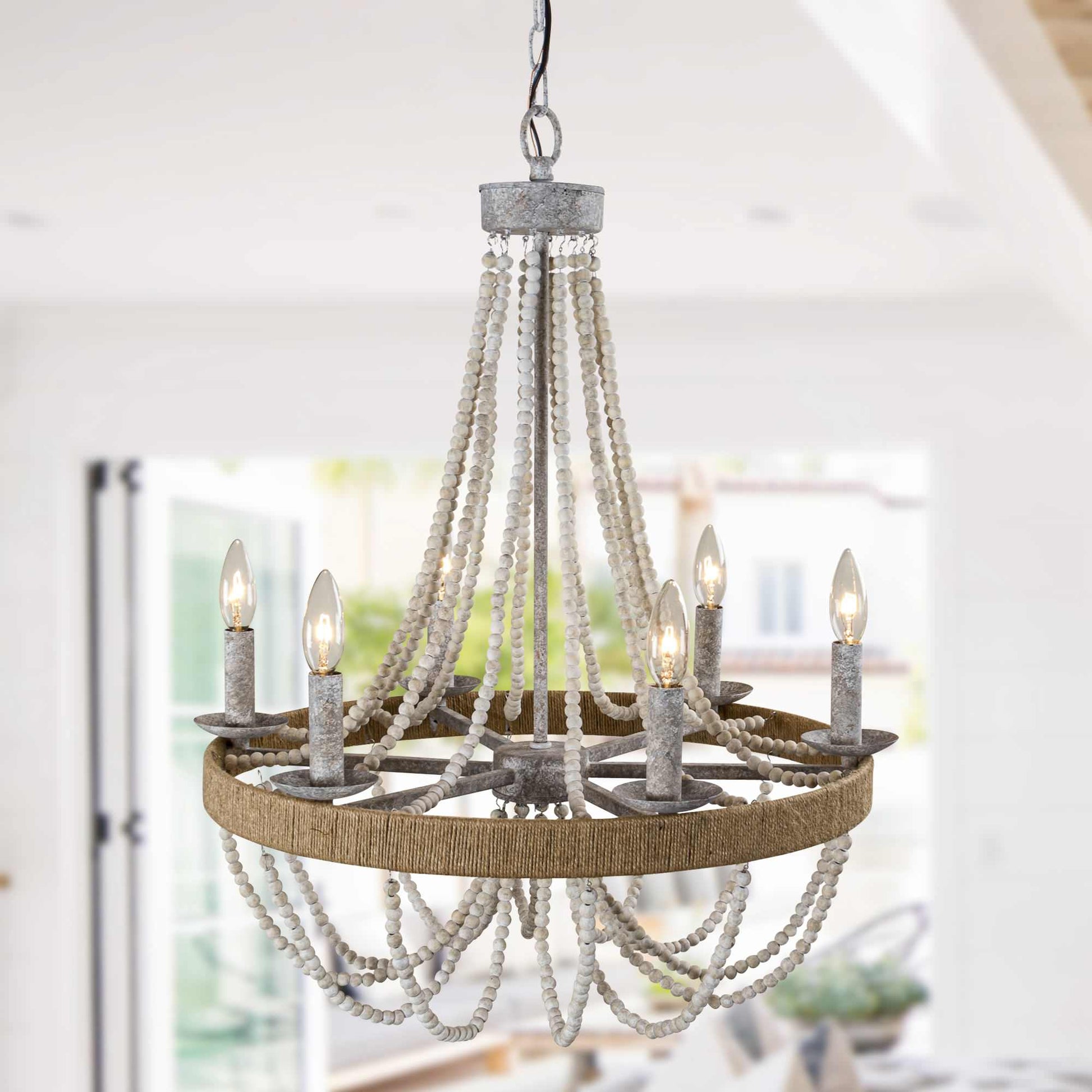Rise Vintage Traditional Wooden Metal Chandelier - Lamp Copper