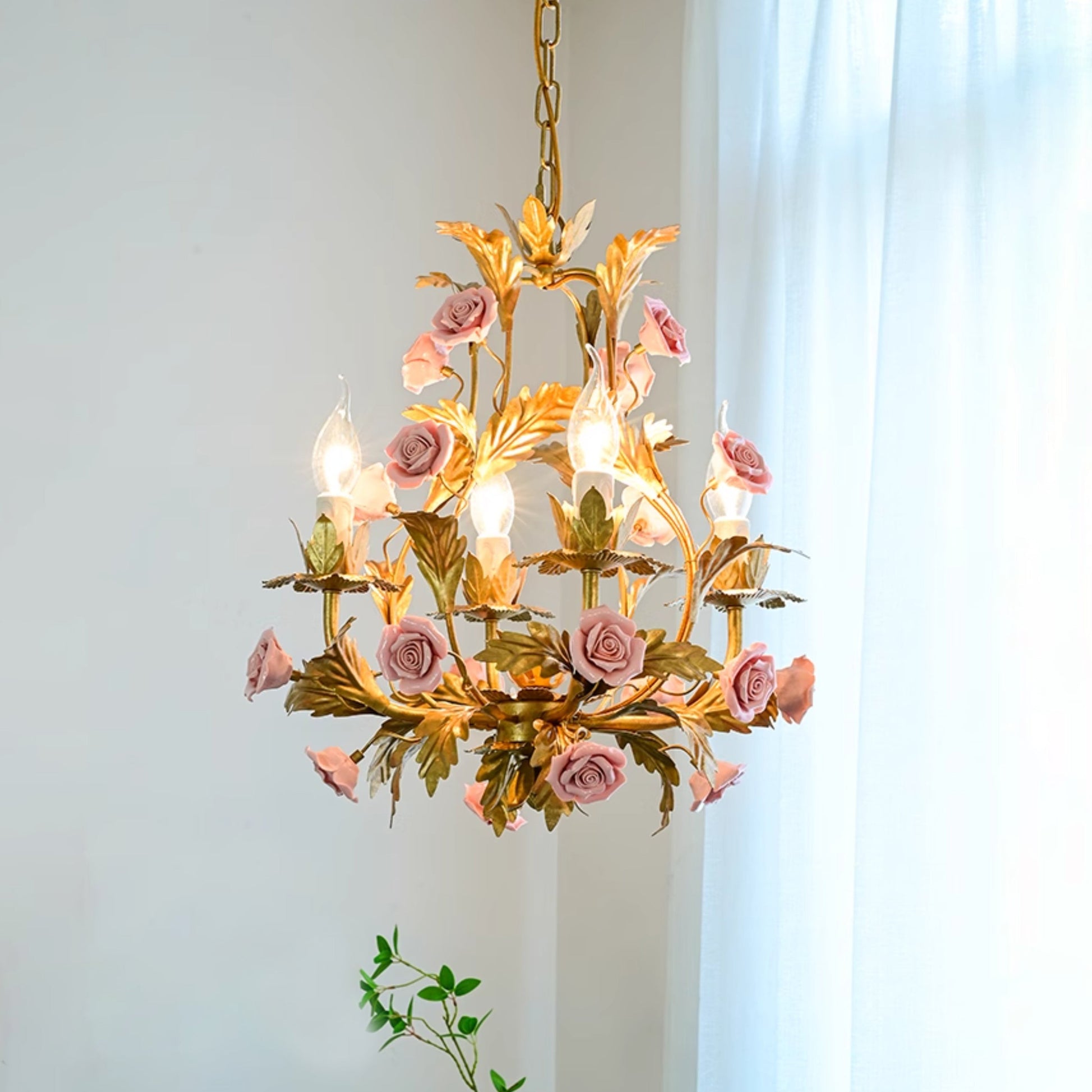 Ember Postmodern Luxury Rose Flower Ceramic Chandelier - Lamp Copper