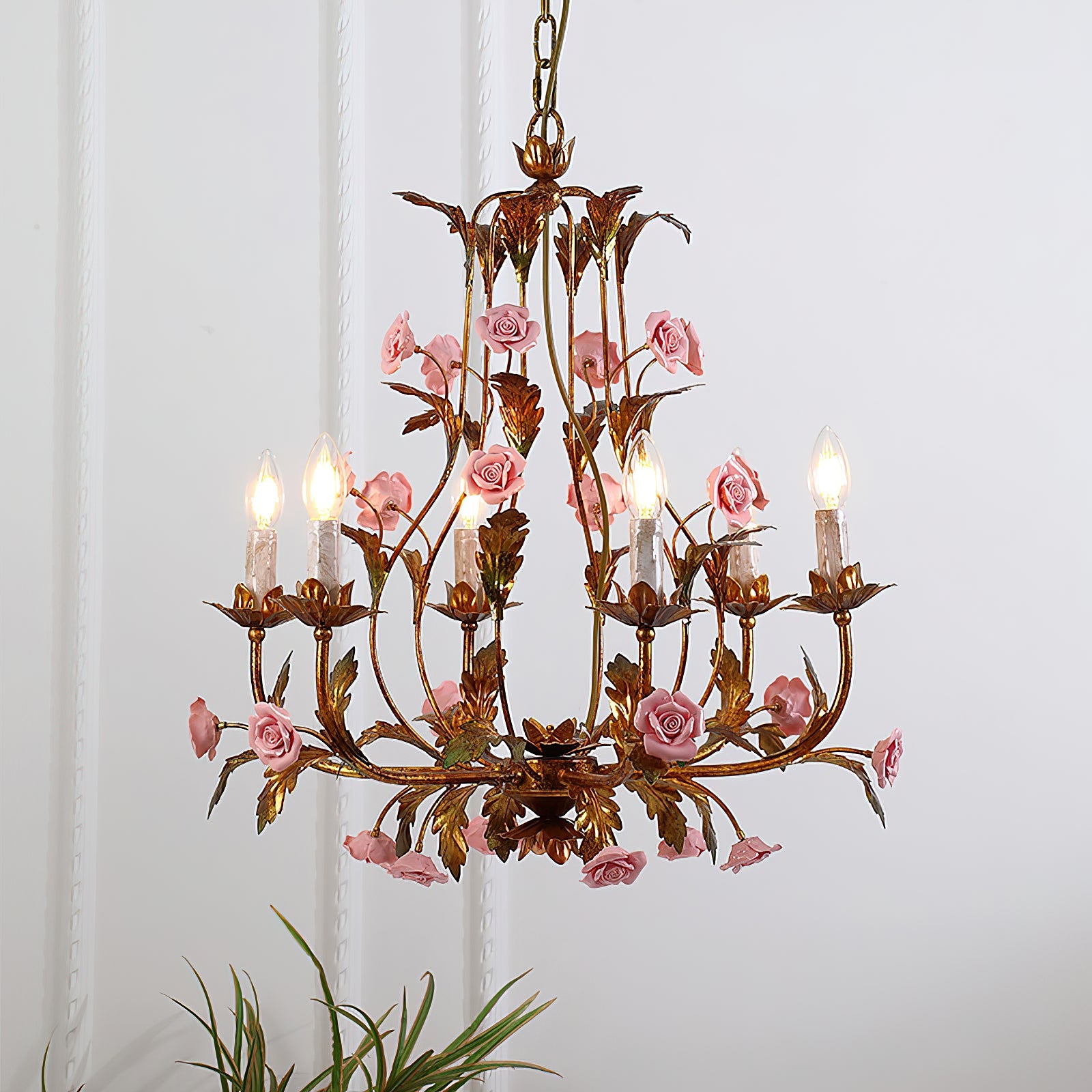 Ember Postmodern Luxury Rose Flower Ceramic Chandelier - Lamp Copper