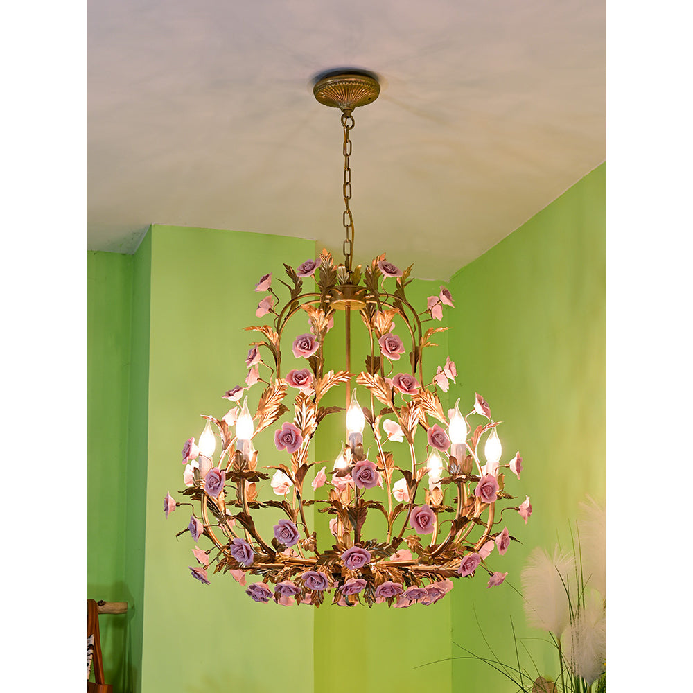 Ember Postmodern Luxury Rose Flower Ceramic Chandelier - Lamp Copper