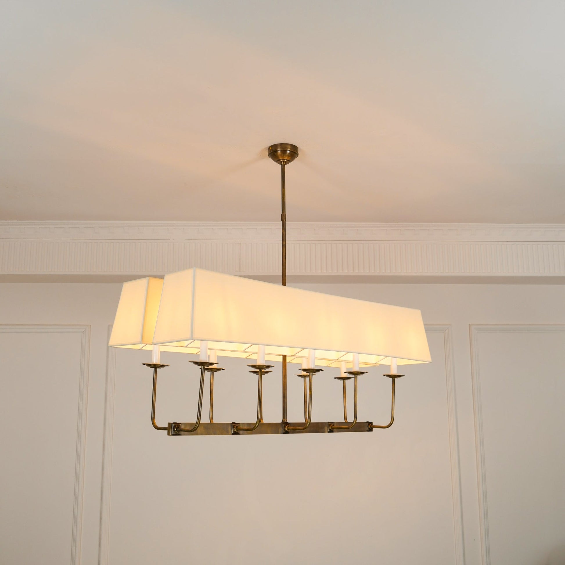 Beacon Modern Minimalist Linear Brass Metal Fabric Chandelier - Lamp Copper