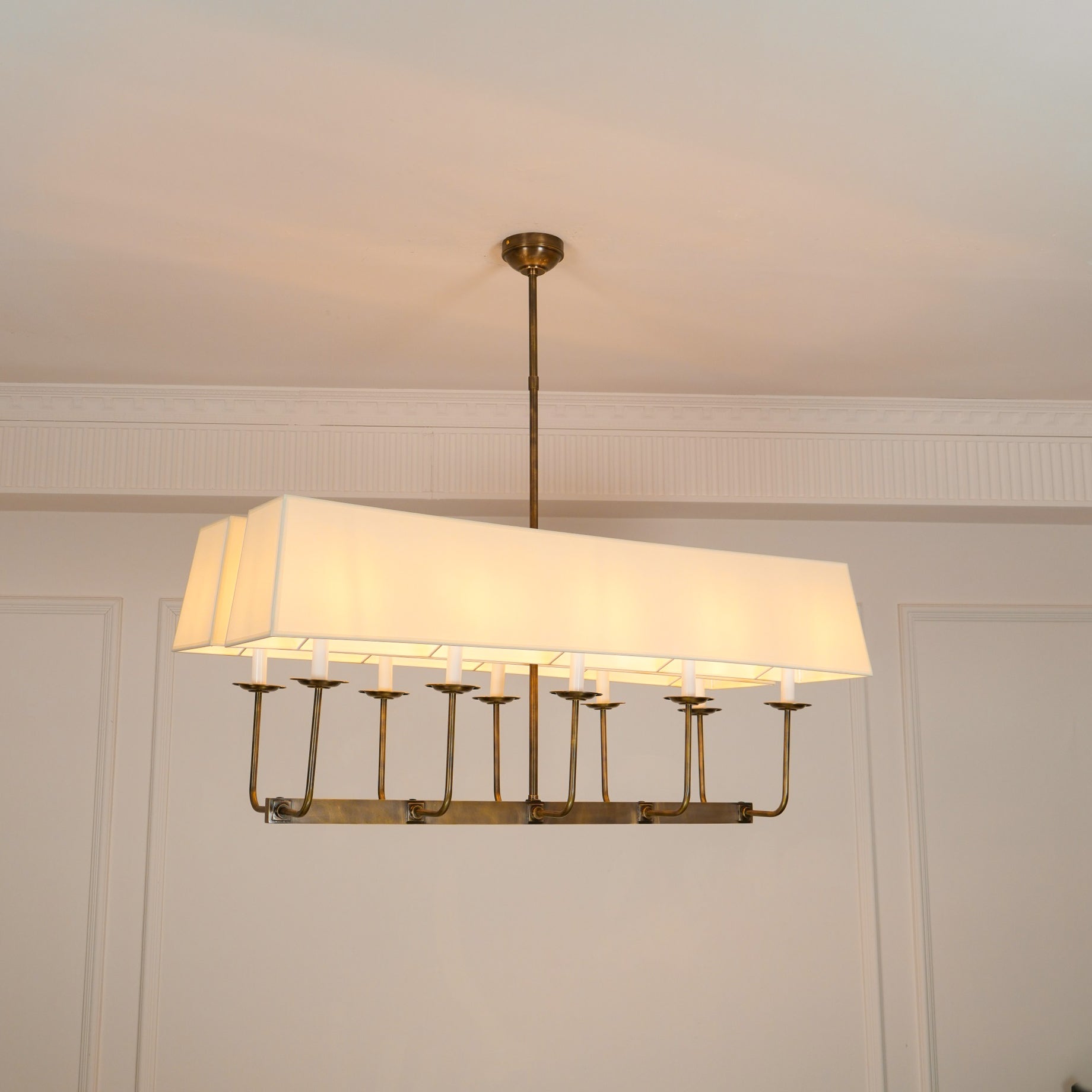 Beacon Modern Minimalist Linear Brass Metal Fabric Chandelier - Lamp Copper
