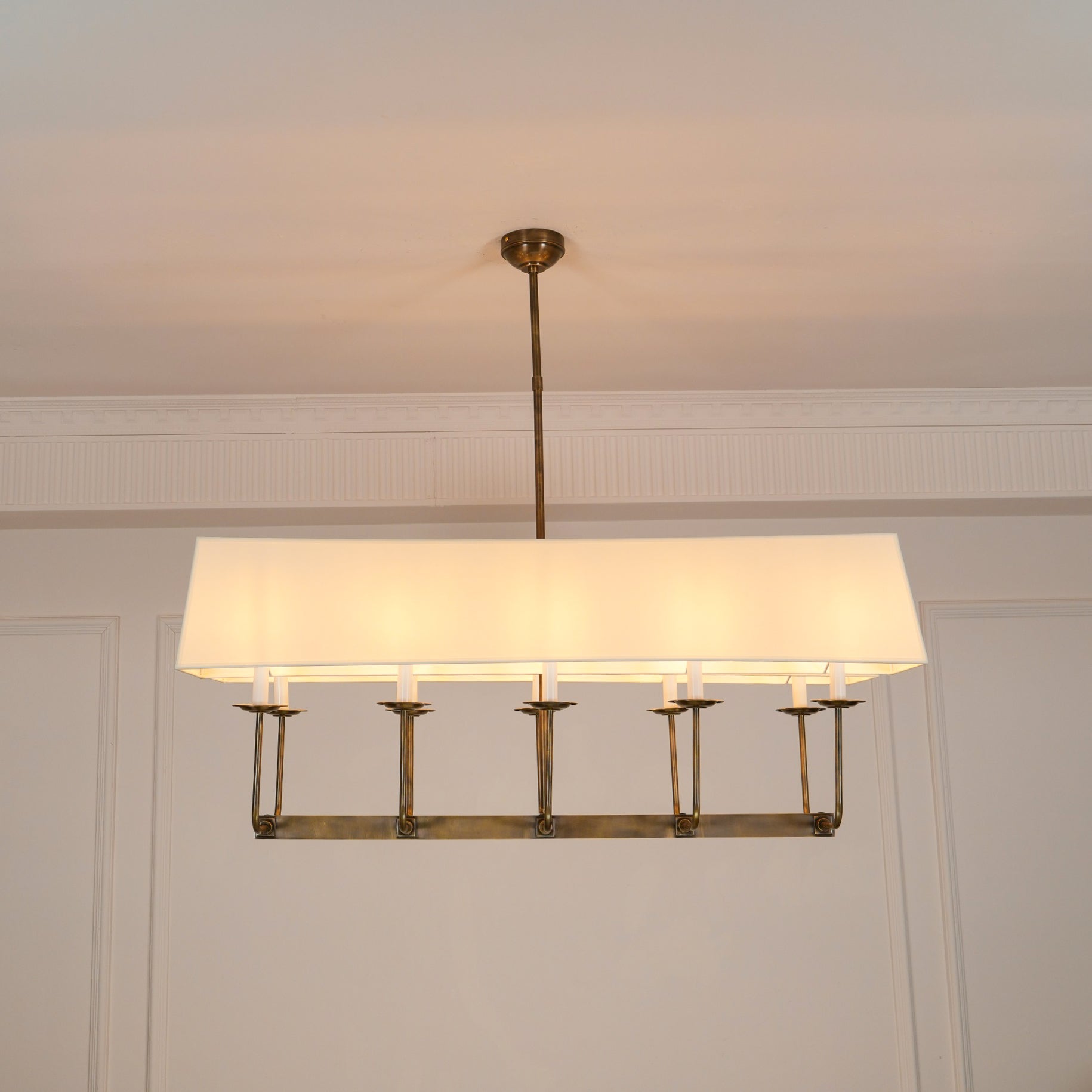 Beacon Modern Minimalist Linear Brass Metal Fabric Chandelier - Lamp Copper
