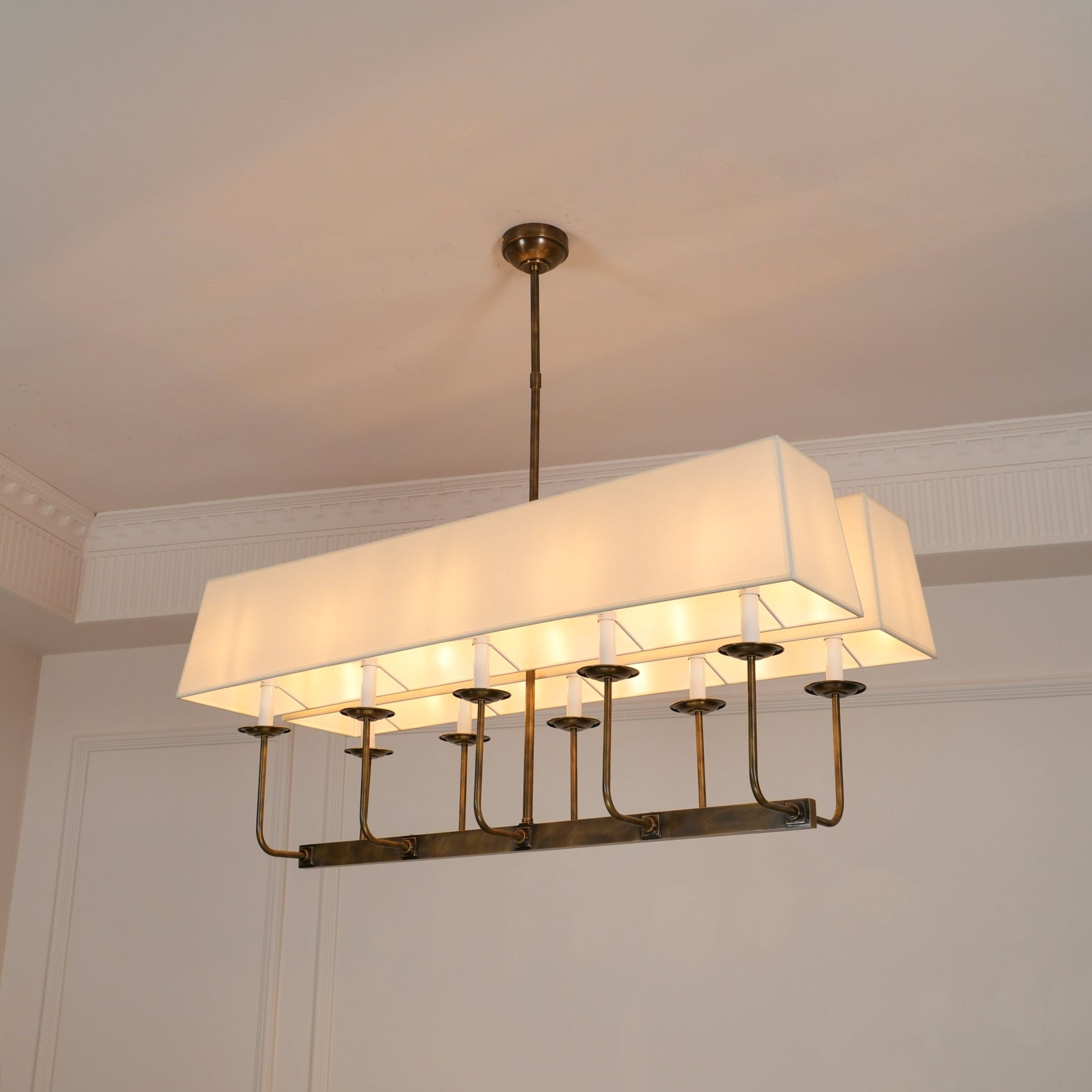 Beacon Modern Minimalist Linear Brass Metal Fabric Chandelier - Lamp Copper