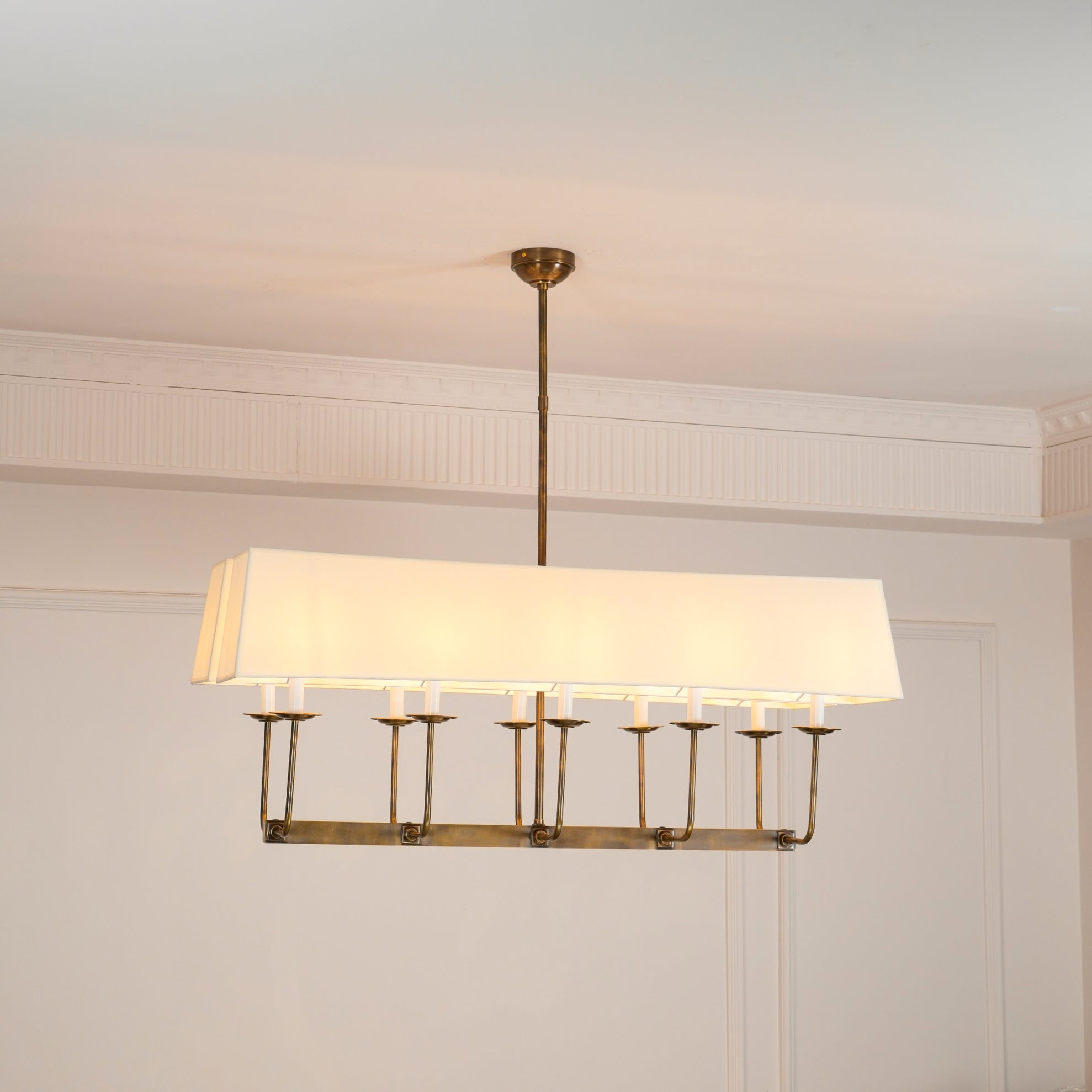 Beacon Modern Minimalist Linear Brass Metal Fabric Chandelier - Lamp Copper