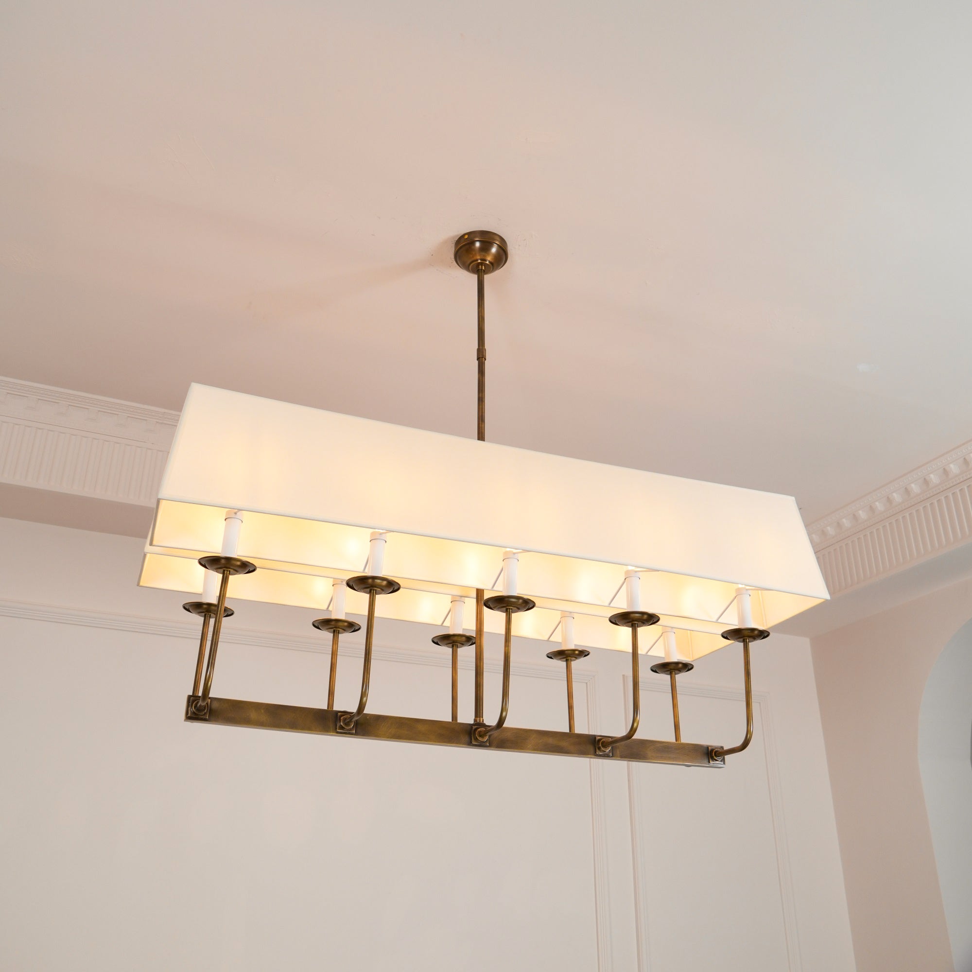 Beacon Modern Minimalist Linear Brass Metal Fabric Chandelier - Lamp Copper