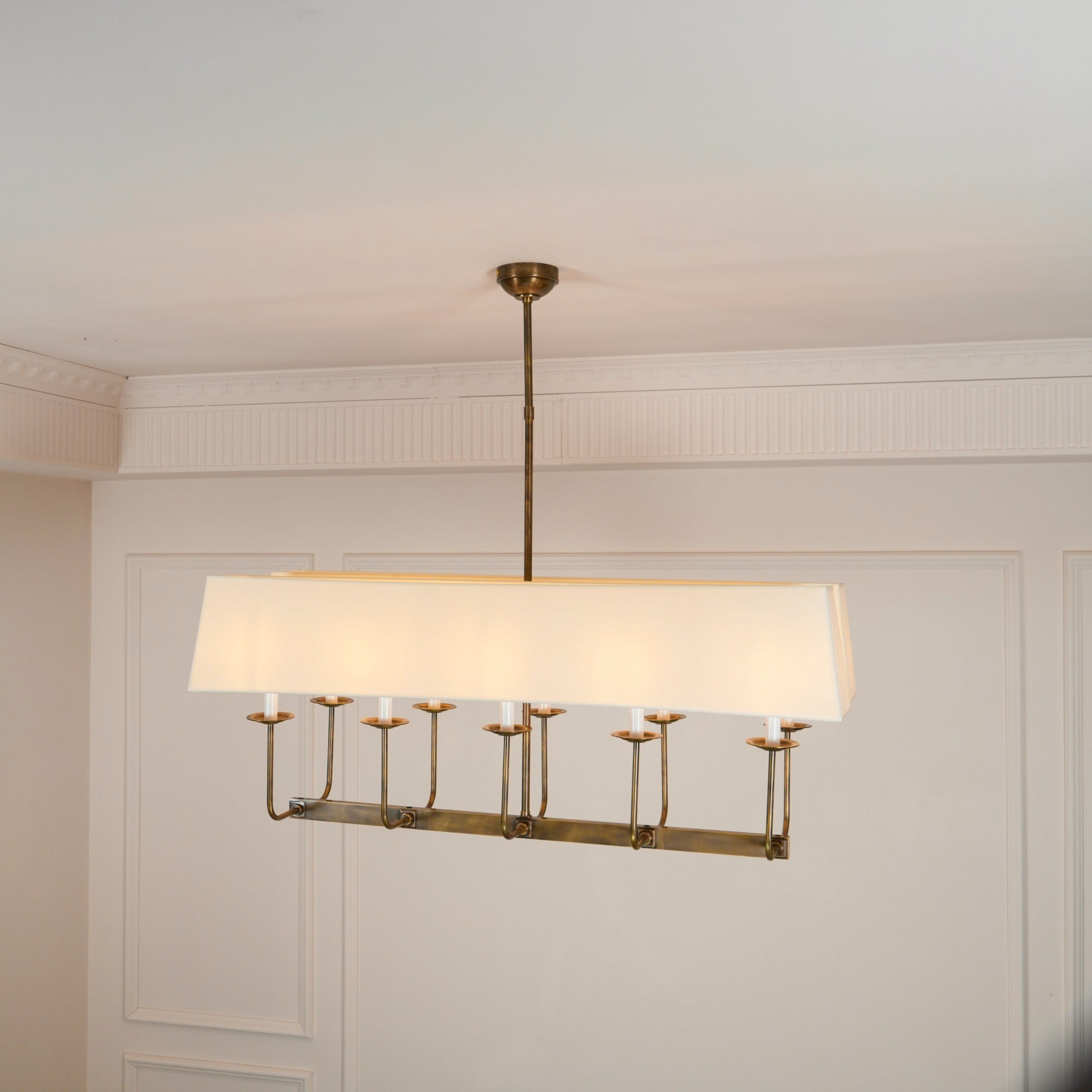 Beacon Modern Minimalist Linear Brass Metal Fabric Chandelier - Lamp Copper