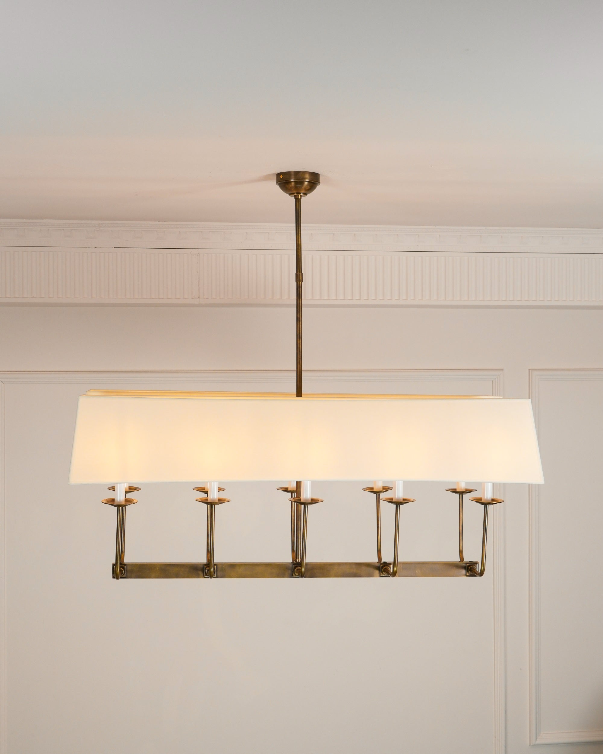 Beacon Modern Minimalist Linear Brass Metal Fabric Chandelier - Lamp Copper