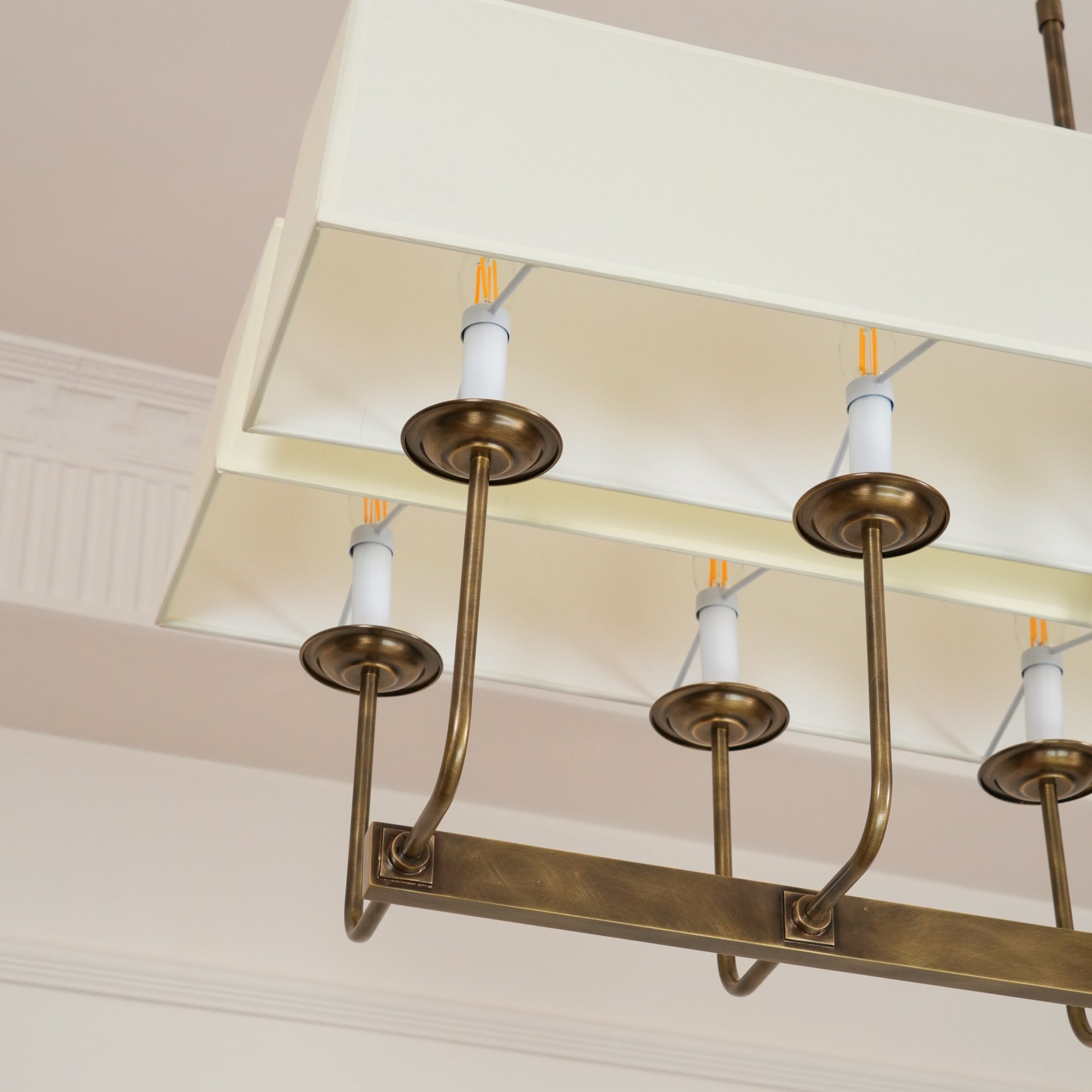 Beacon Modern Minimalist Linear Brass Metal Fabric Chandelier - Lamp Copper