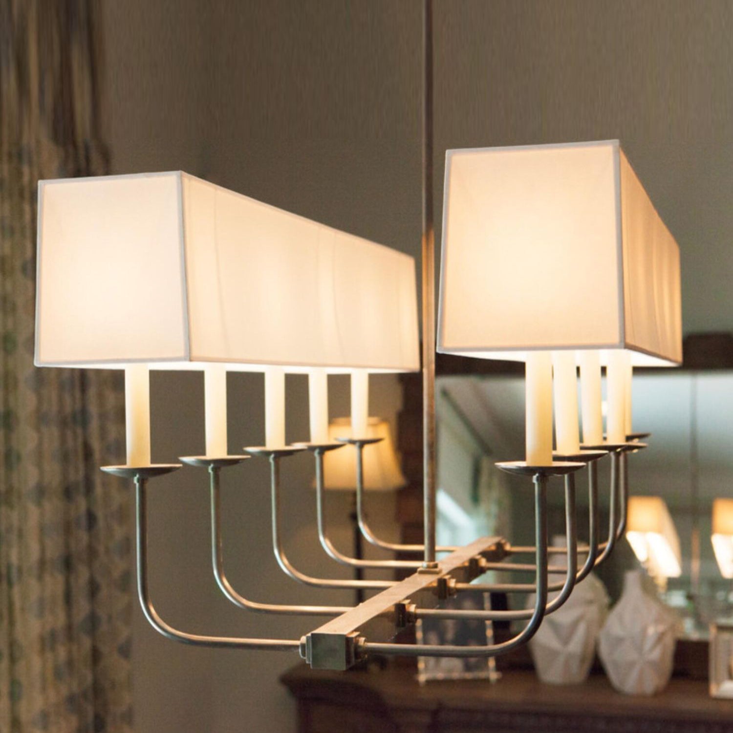 Beacon Modern Minimalist Linear Brass Metal Fabric Chandelier - Lamp Copper