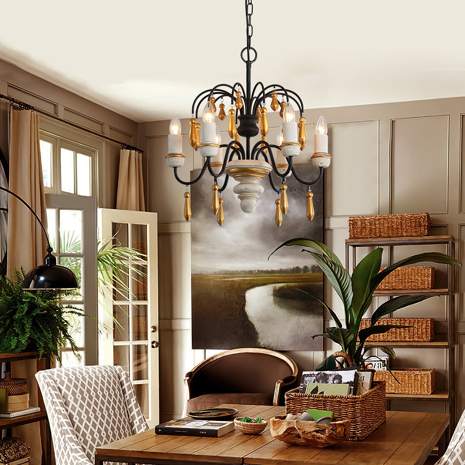 Niche Vintage Nobles Wooden Metal Chandelier - Lamp Copper