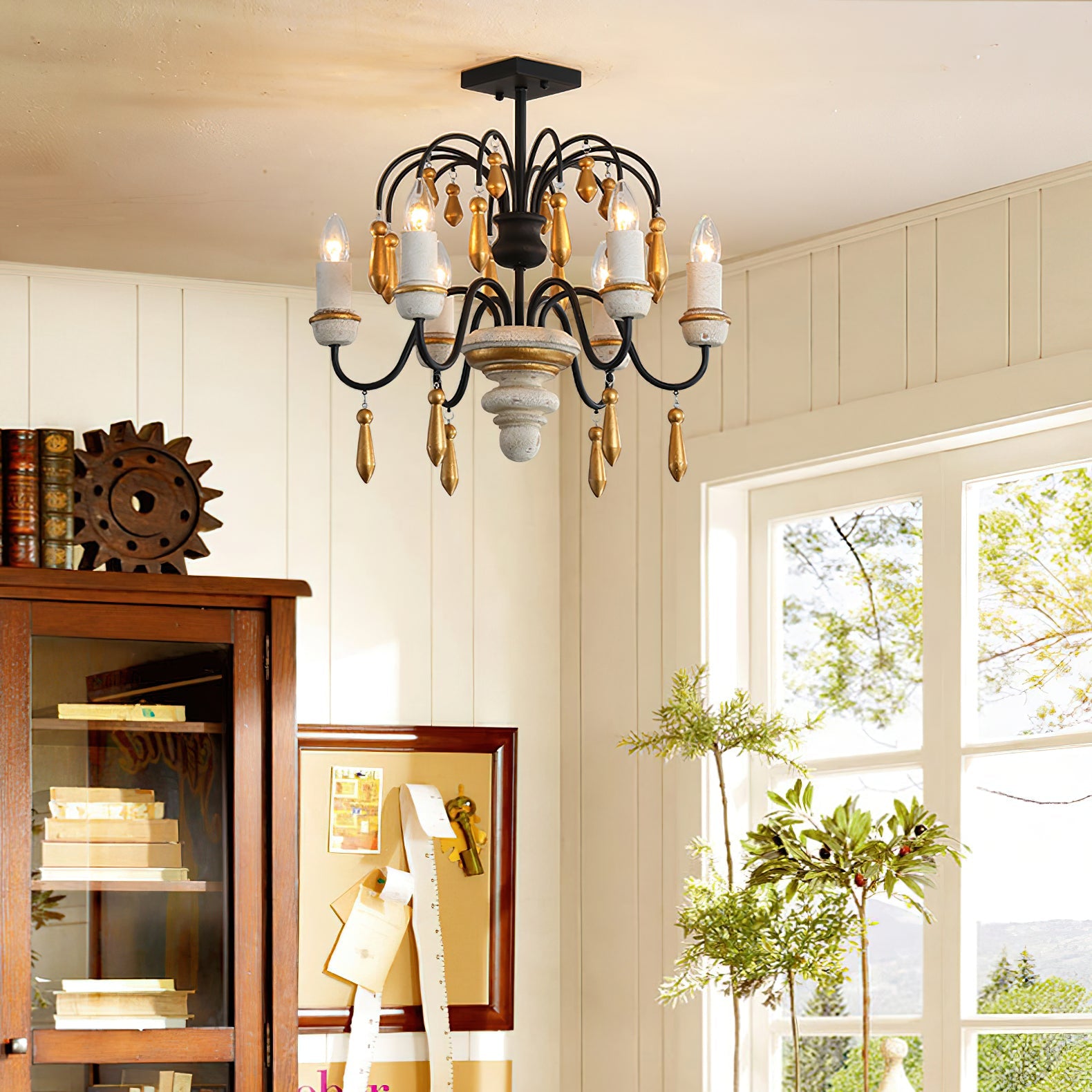 Niche Vintage Nobles Wooden Metal Chandelier - Lamp Copper