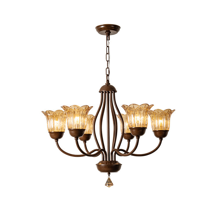 Brume Vintage Industrial Amber Metal Glass Chandelier - Lamp Copper