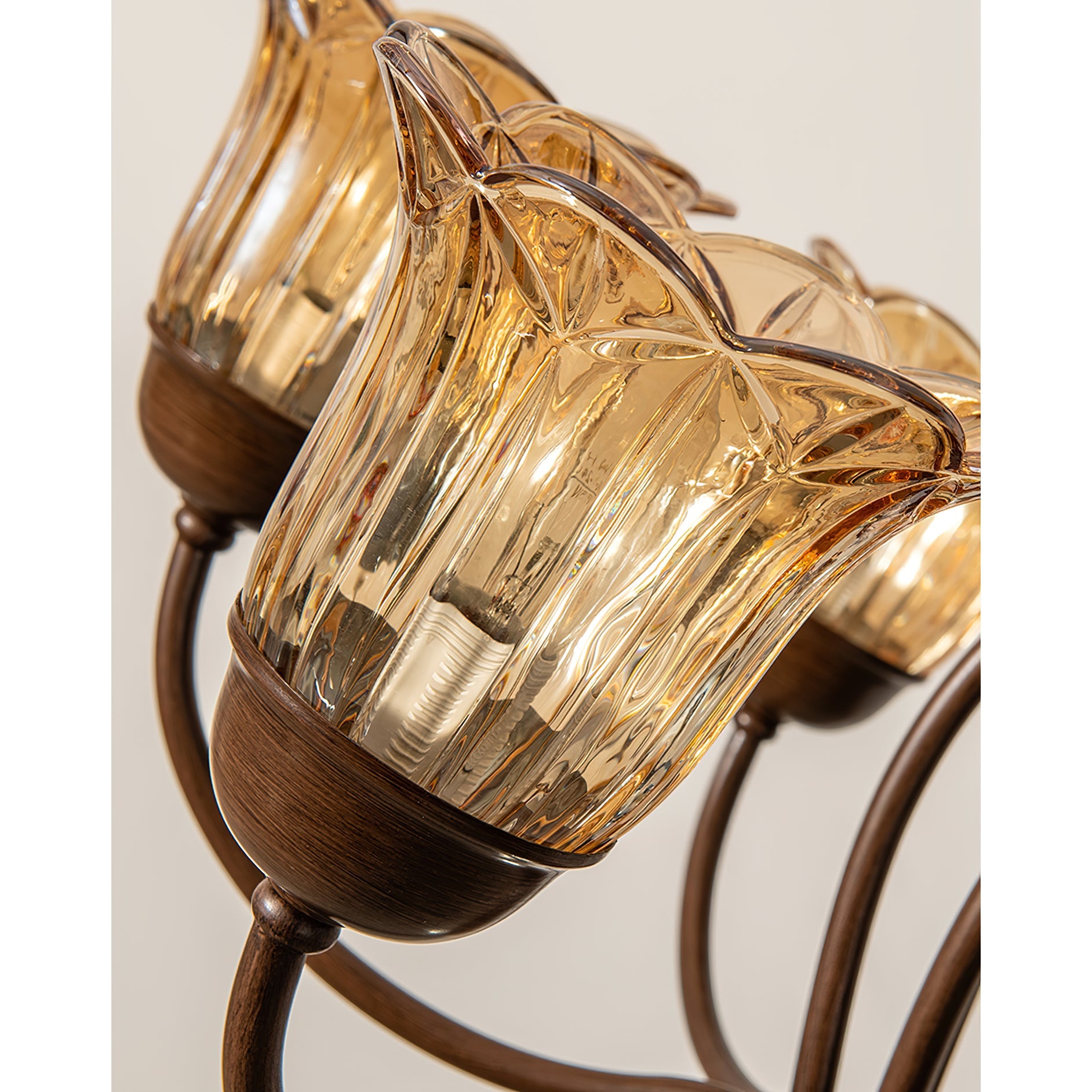 Brume Vintage Industrial Amber Metal Glass Chandelier - Lamp Copper