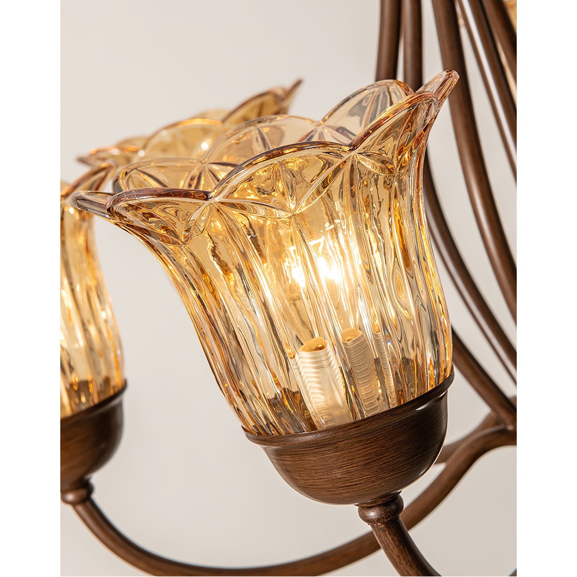 Brume Vintage Industrial Amber Metal Glass Chandelier - Lamp Copper