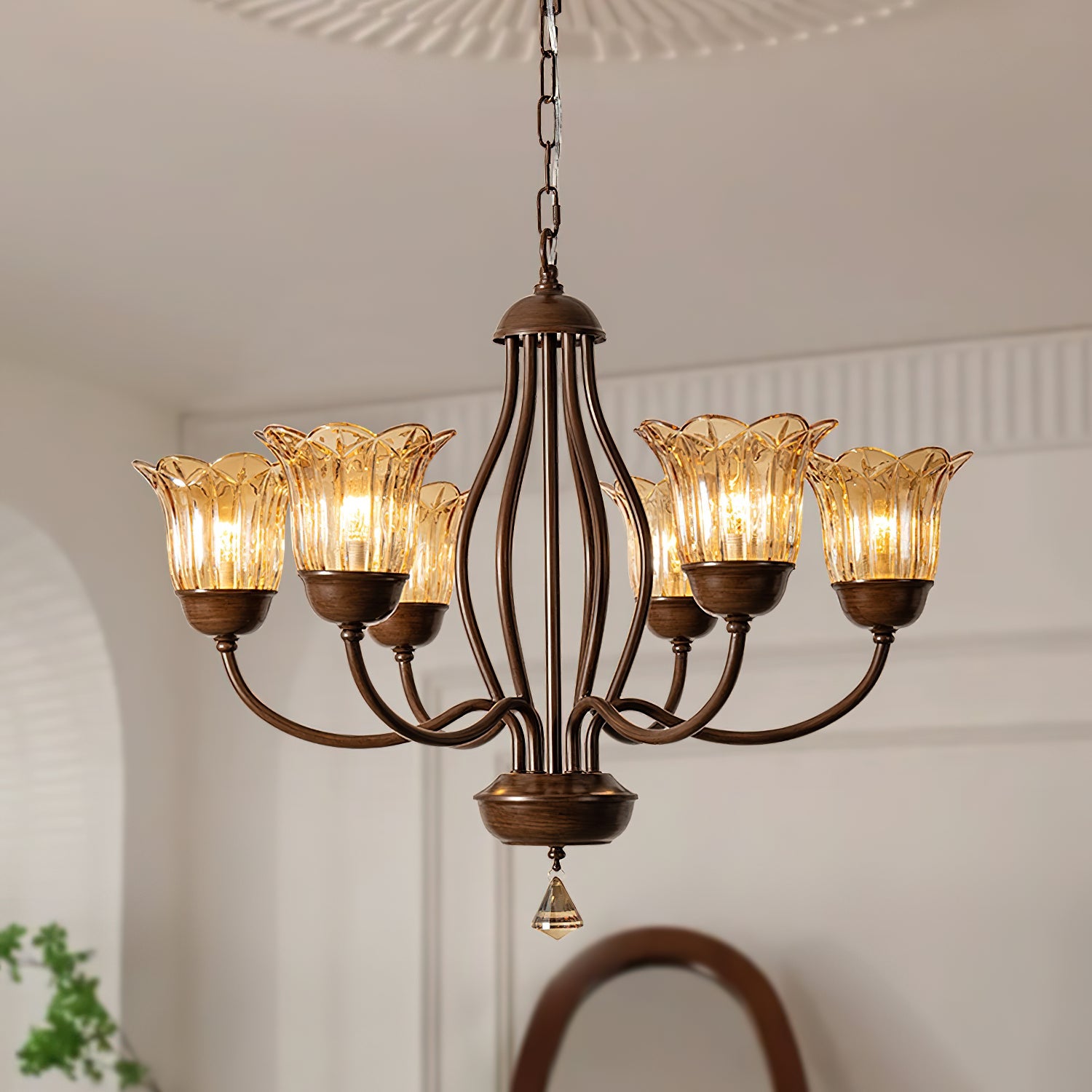 Brume Vintage Industrial Amber Metal Glass Chandelier - Lamp Copper