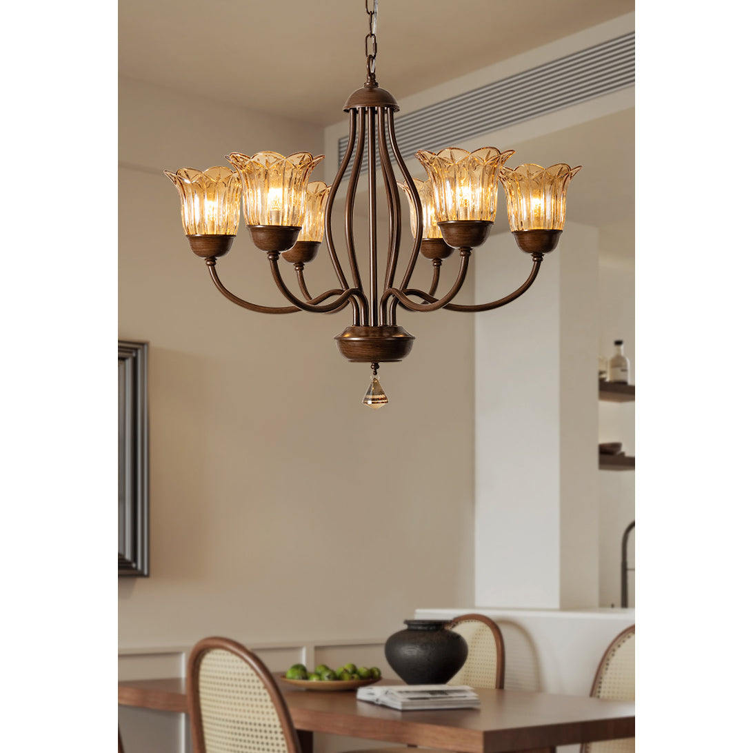 Brume Vintage Industrial Amber Metal Glass Chandelier - Lamp Copper