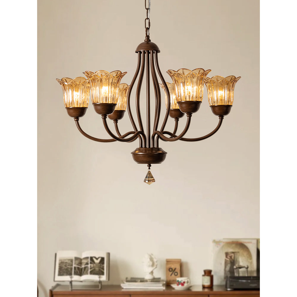 Brume Vintage Industrial Amber Metal Glass Chandelier - Lamp Copper