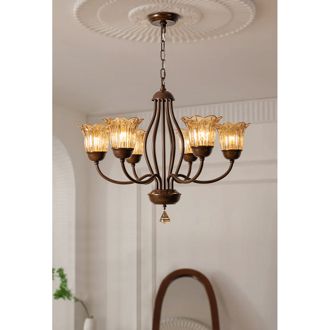 Brume Vintage Industrial Amber Metal Glass Chandelier - Lamp Copper
