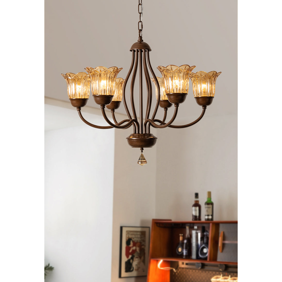 Brume Vintage Industrial Amber Metal Glass Chandelier - Lamp Copper